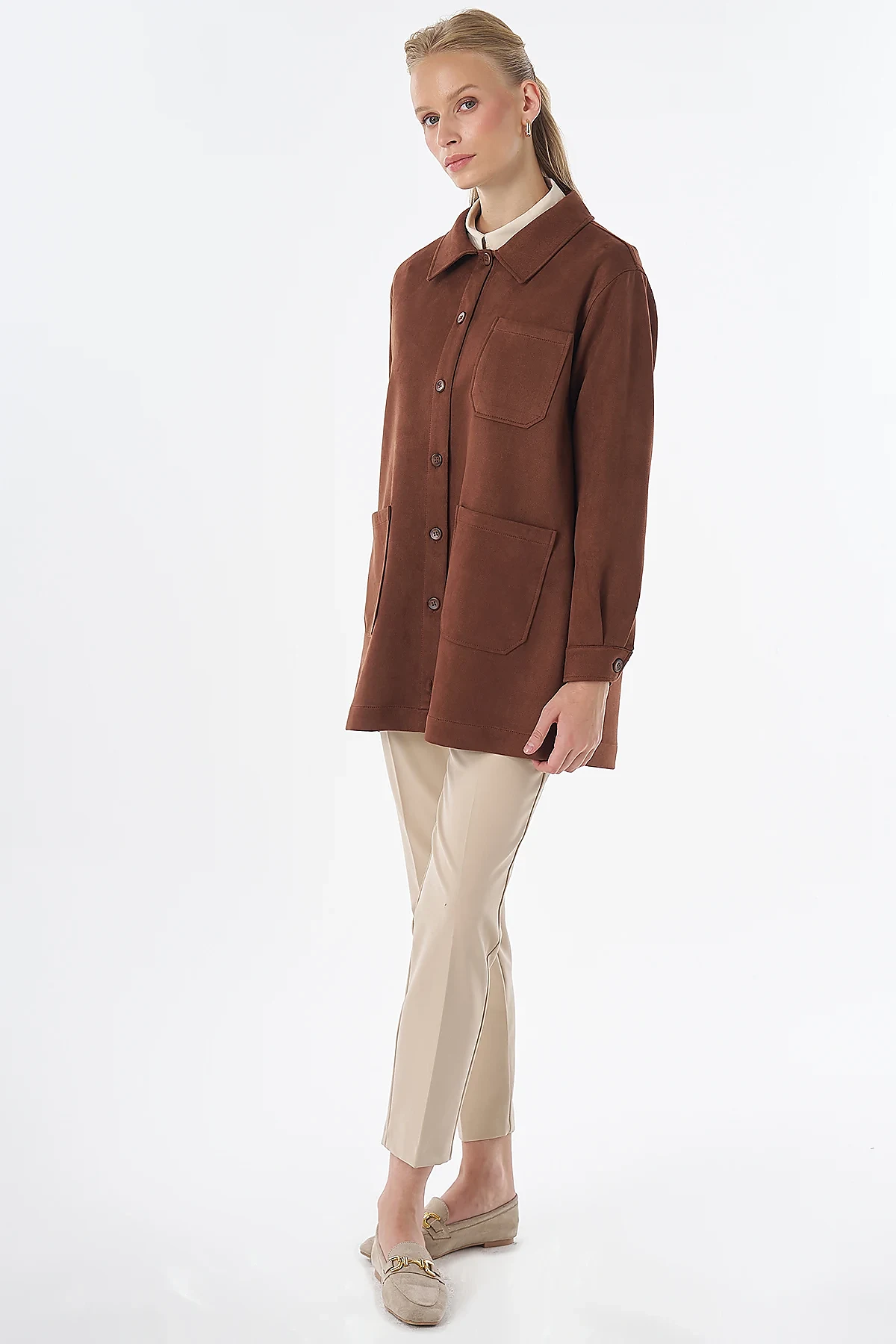 Suede Tunic with Patch Pockets Camel