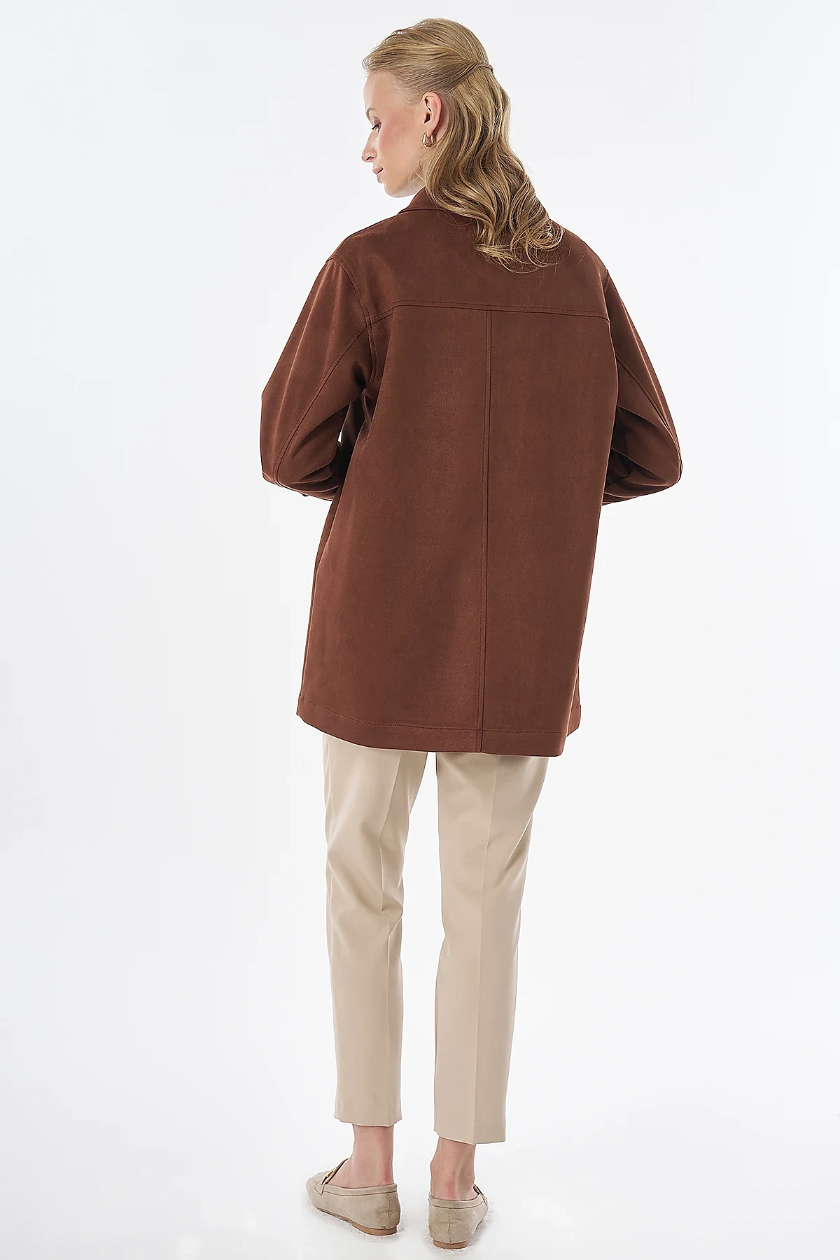 Suede Tunic with Patch Pockets Camel