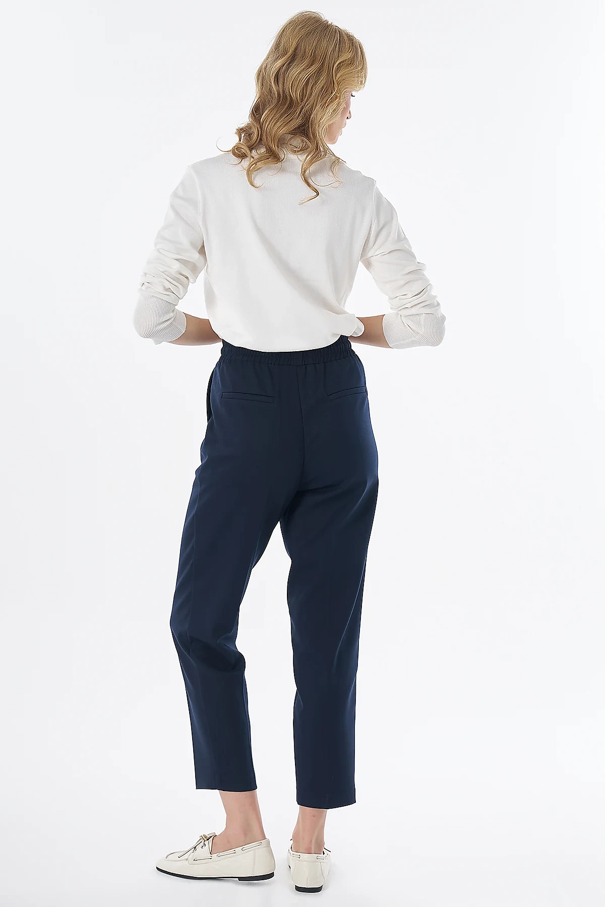 Elastic Waist Tie-Front Trousers Navy