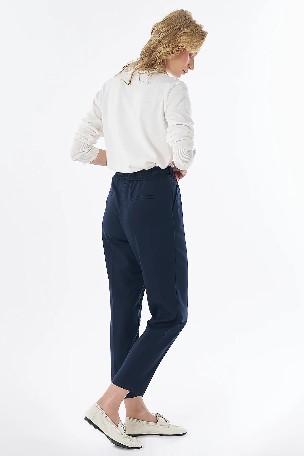 Elastic Waist Tie-Front Trousers Navy