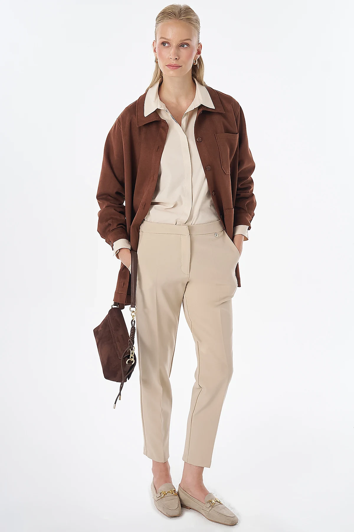 Suede Tunic with Patch Pockets Camel