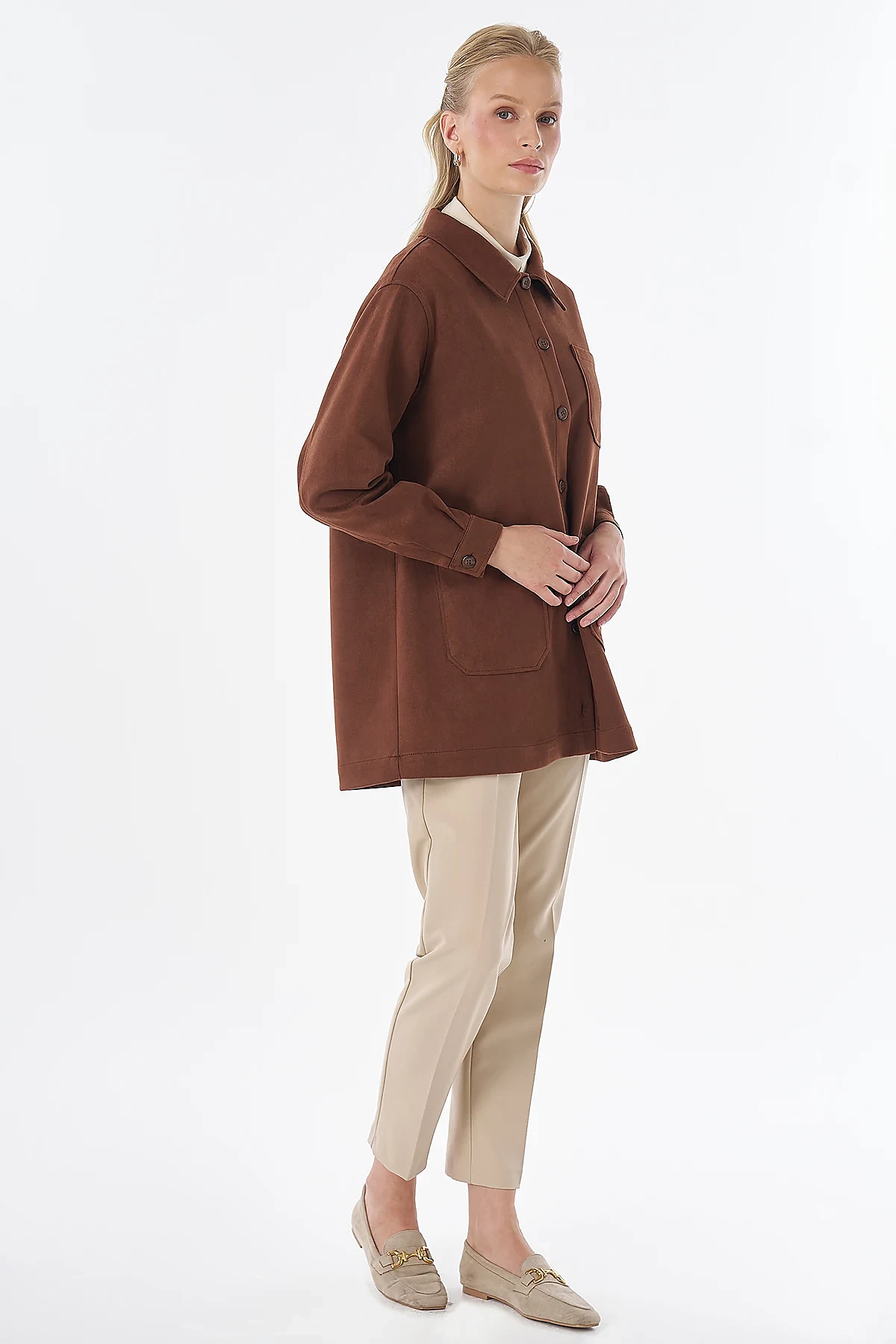 Suede Tunic with Patch Pockets Camel