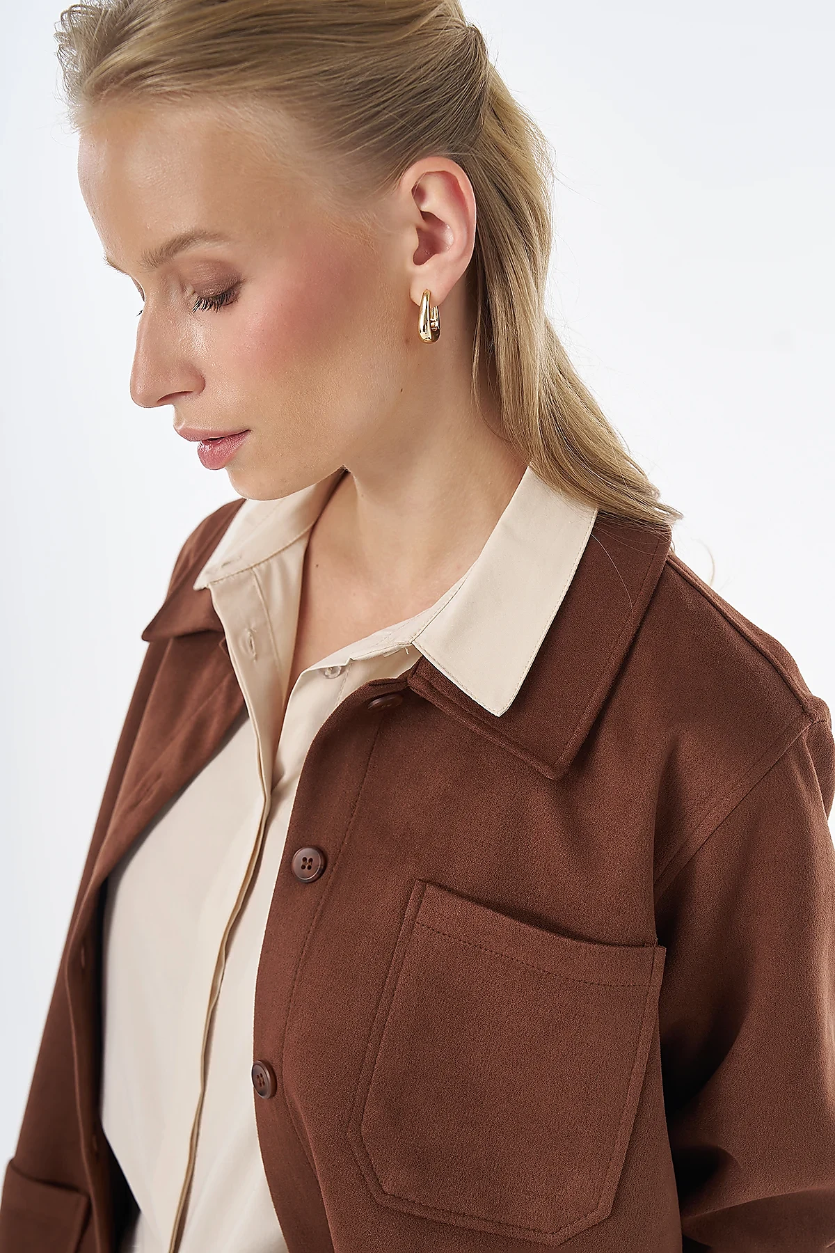 Suede Tunic with Patch Pockets Camel