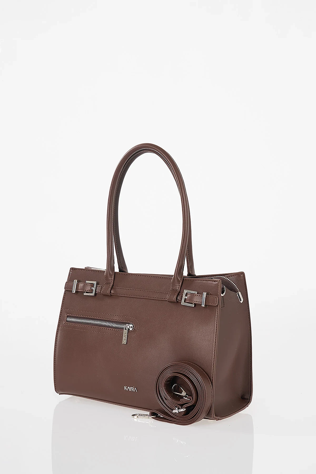 Zipper Detail Shoulder Bag Dark Brown