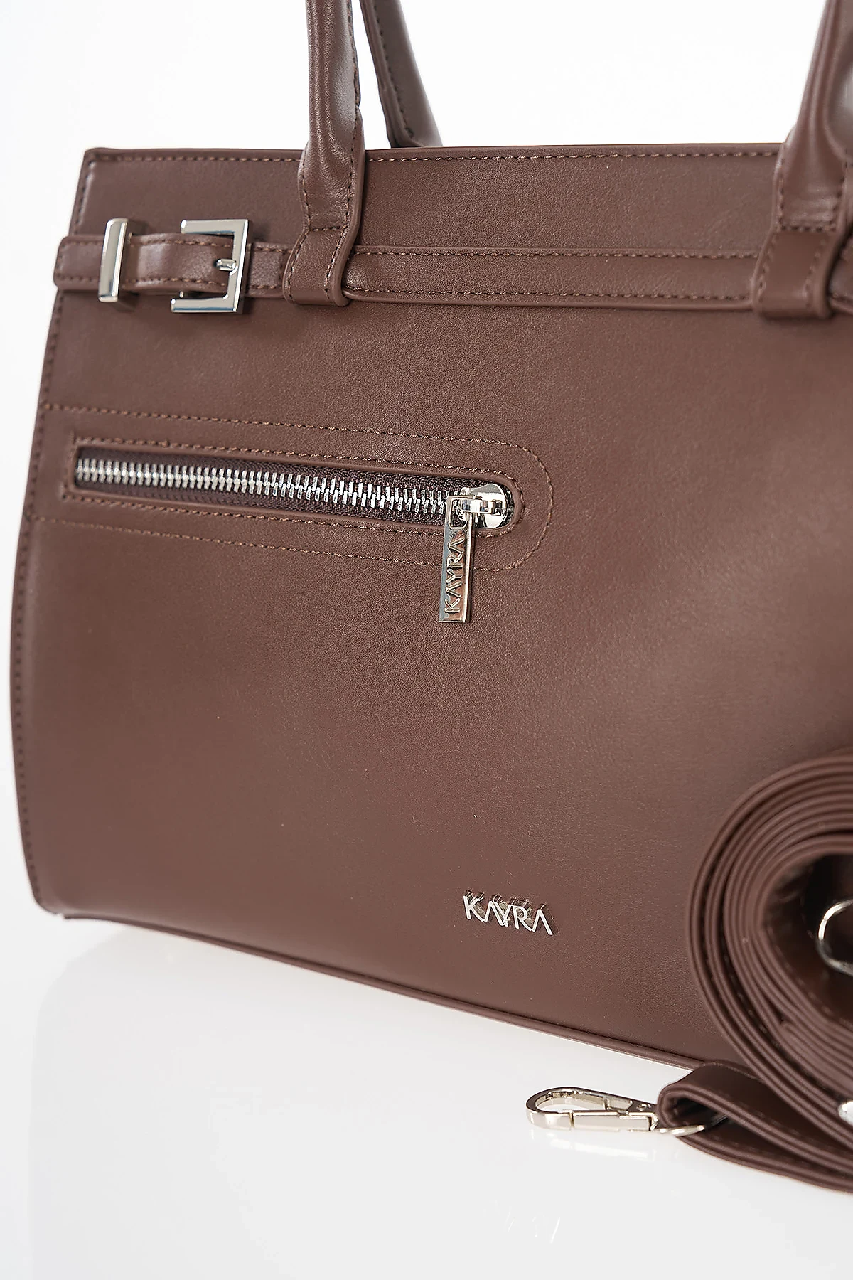 Zipper Detail Shoulder Bag Dark Brown