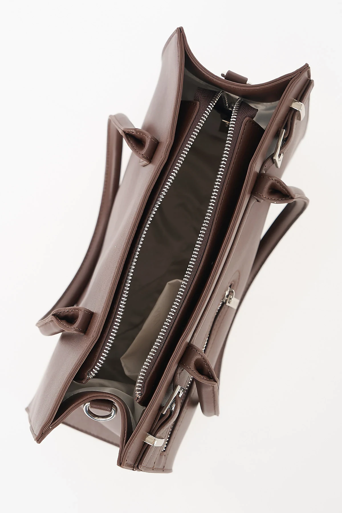 Zipper Detail Shoulder Bag Dark Brown