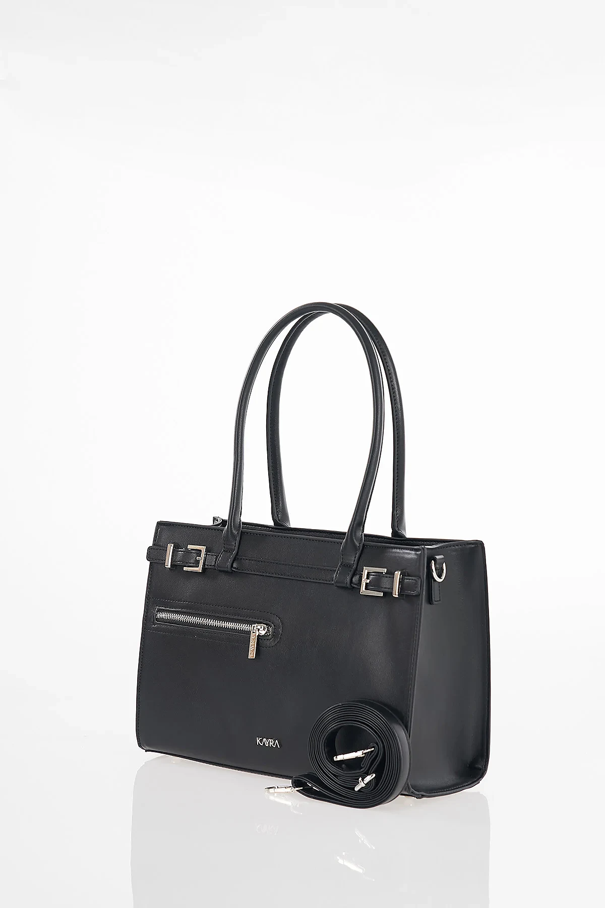 Zipper Detail Shoulder Bag Black