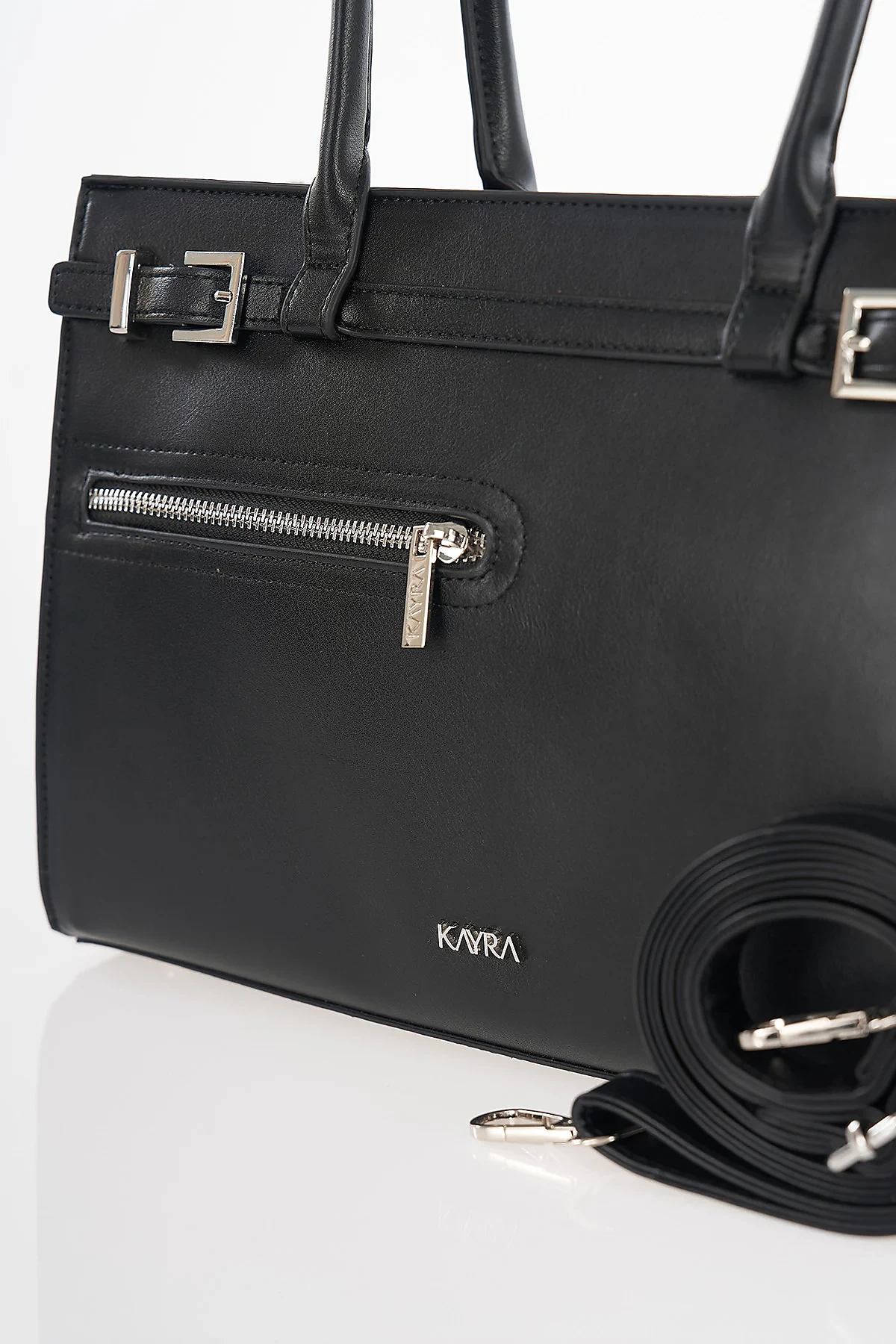 Zipper Detail Shoulder Bag Black