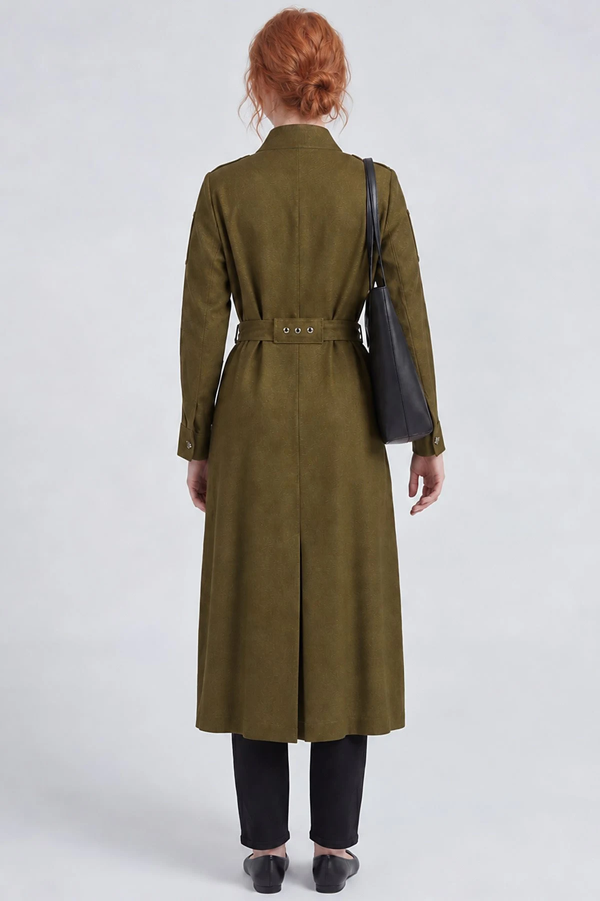 Belt-Detail Linen Lyocell Coat Dark Khaki