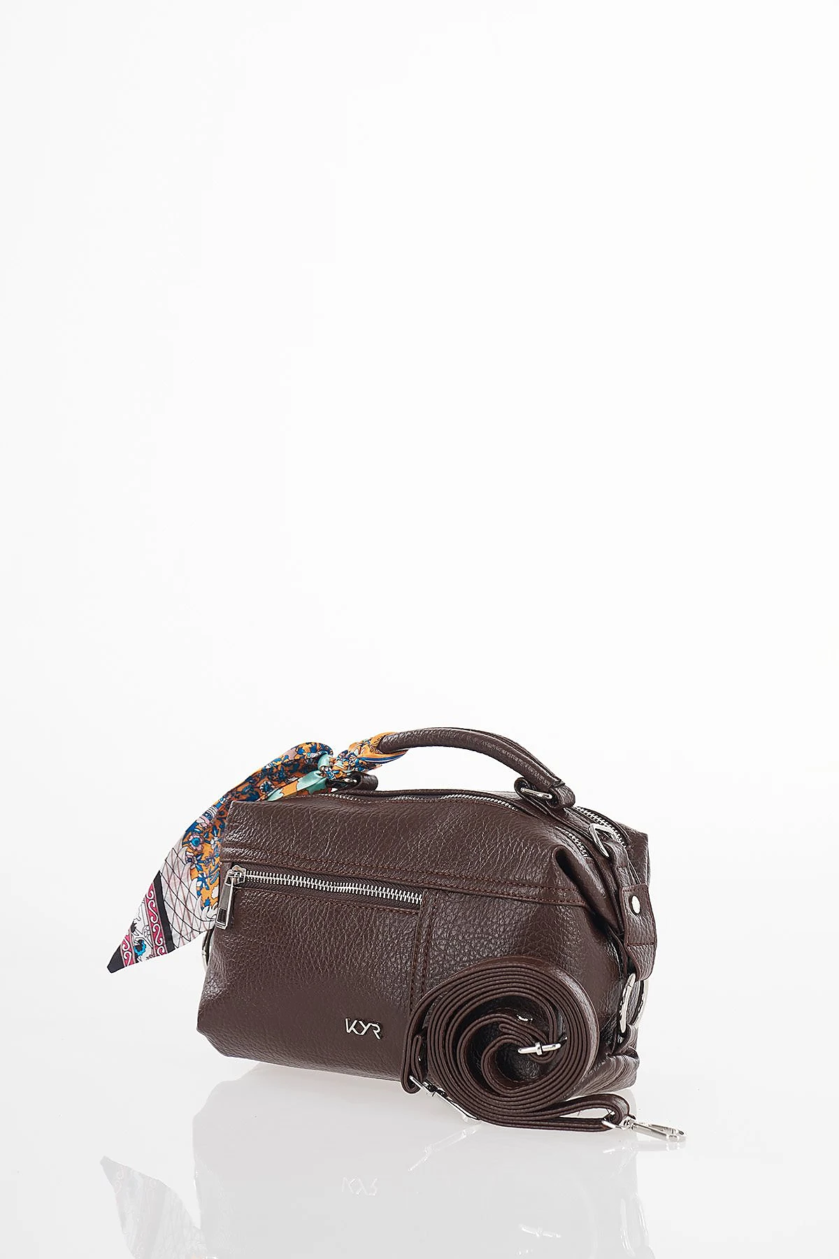 Scarf Detail Hand and Shoulder Bag Dark Brown