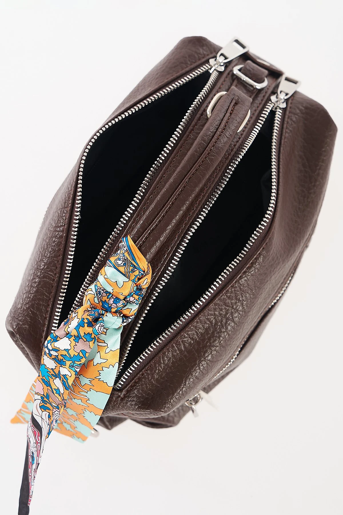 Scarf Detail Hand and Shoulder Bag Dark Brown