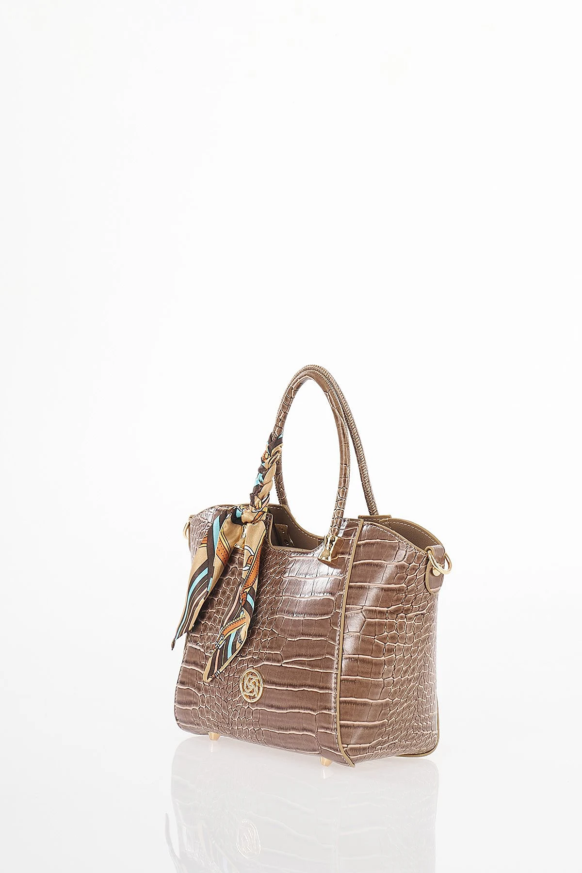 Crocodile Pattern Handbag Dark Mink