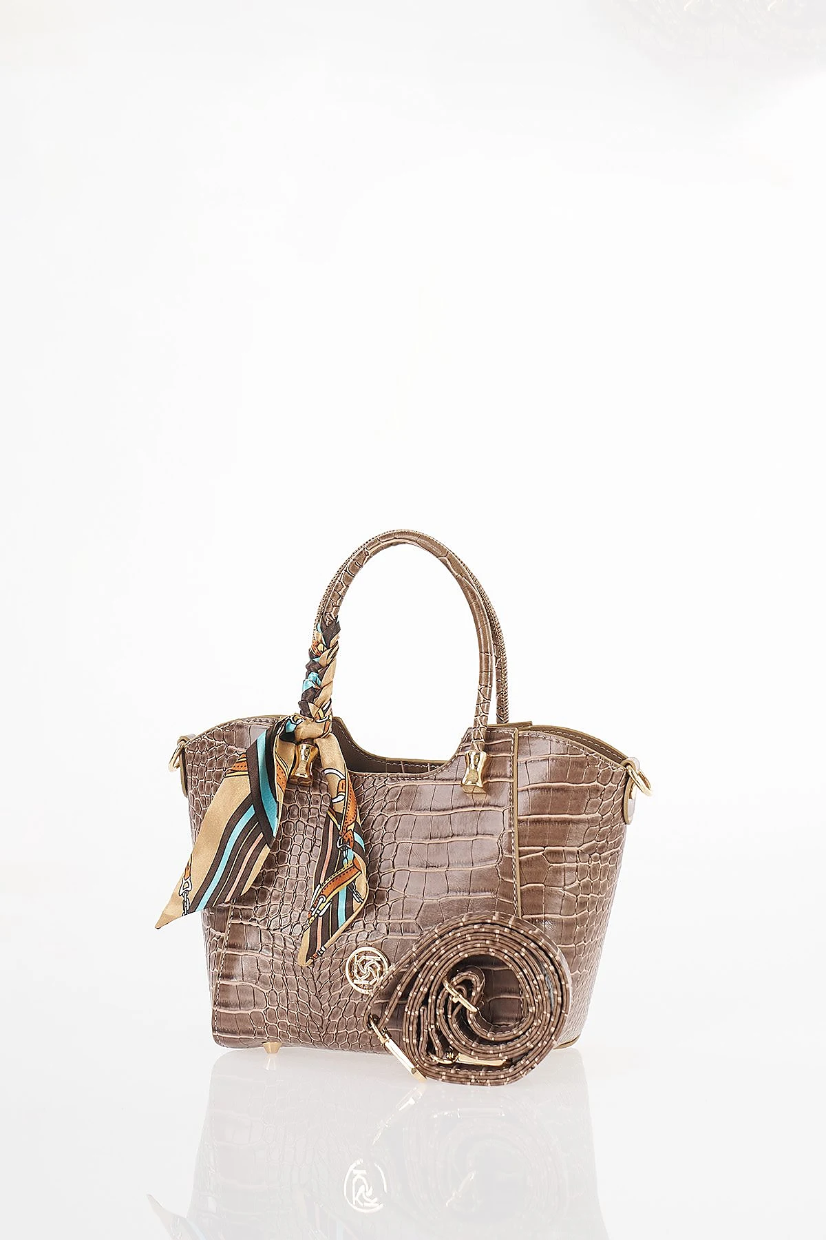 Crocodile Pattern Handbag Dark Mink