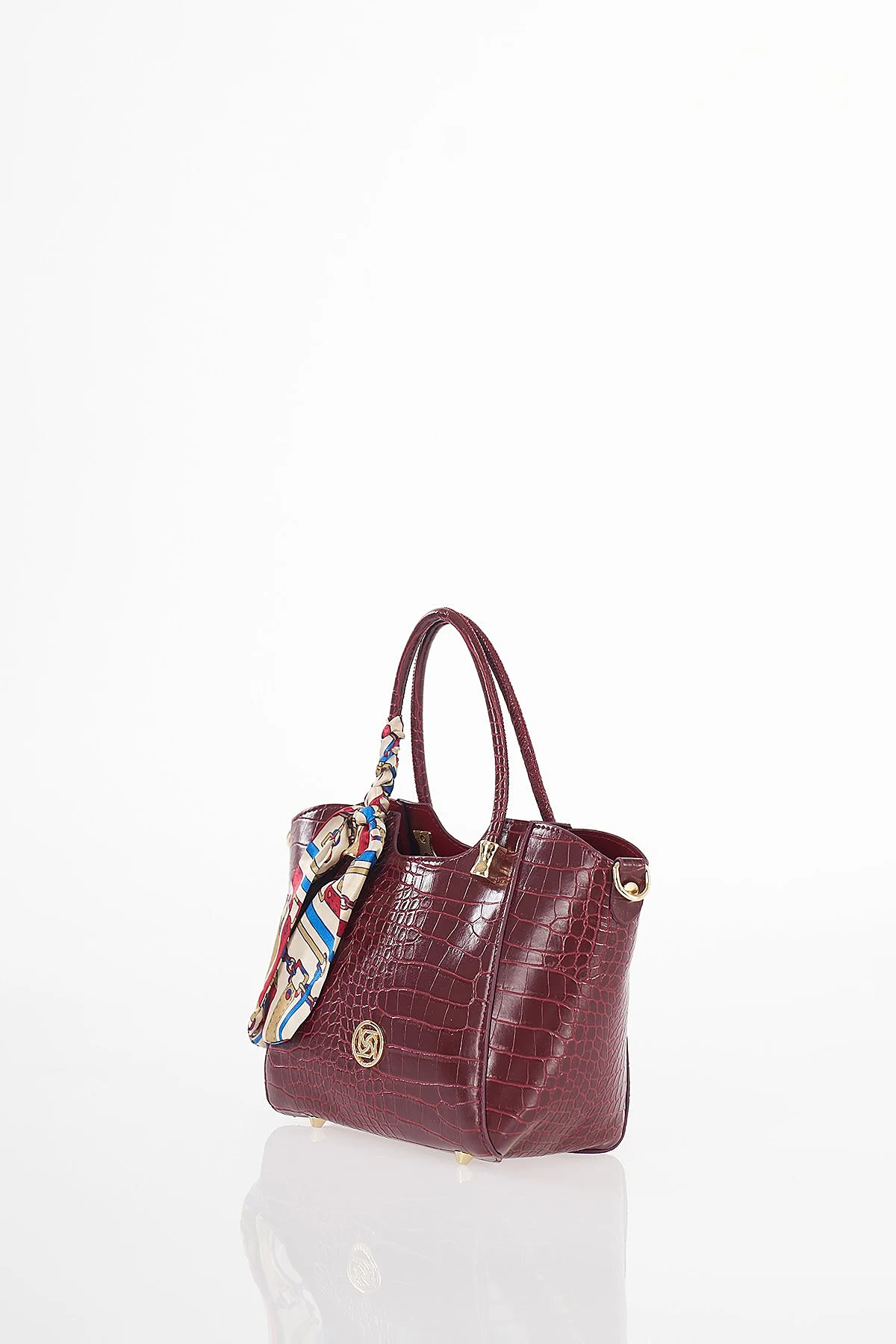 Crocodile Pattern Handbag Burgundy