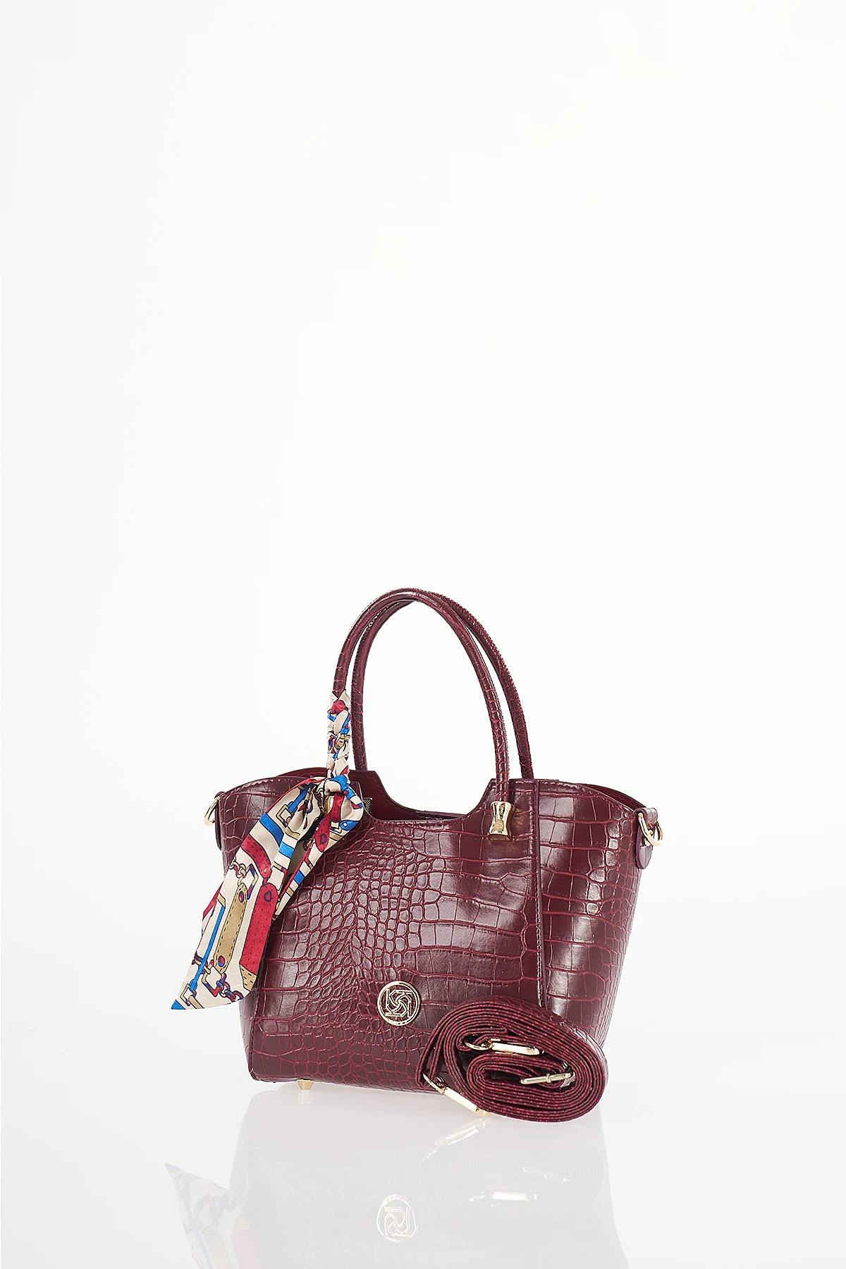 Crocodile Pattern Handbag Burgundy