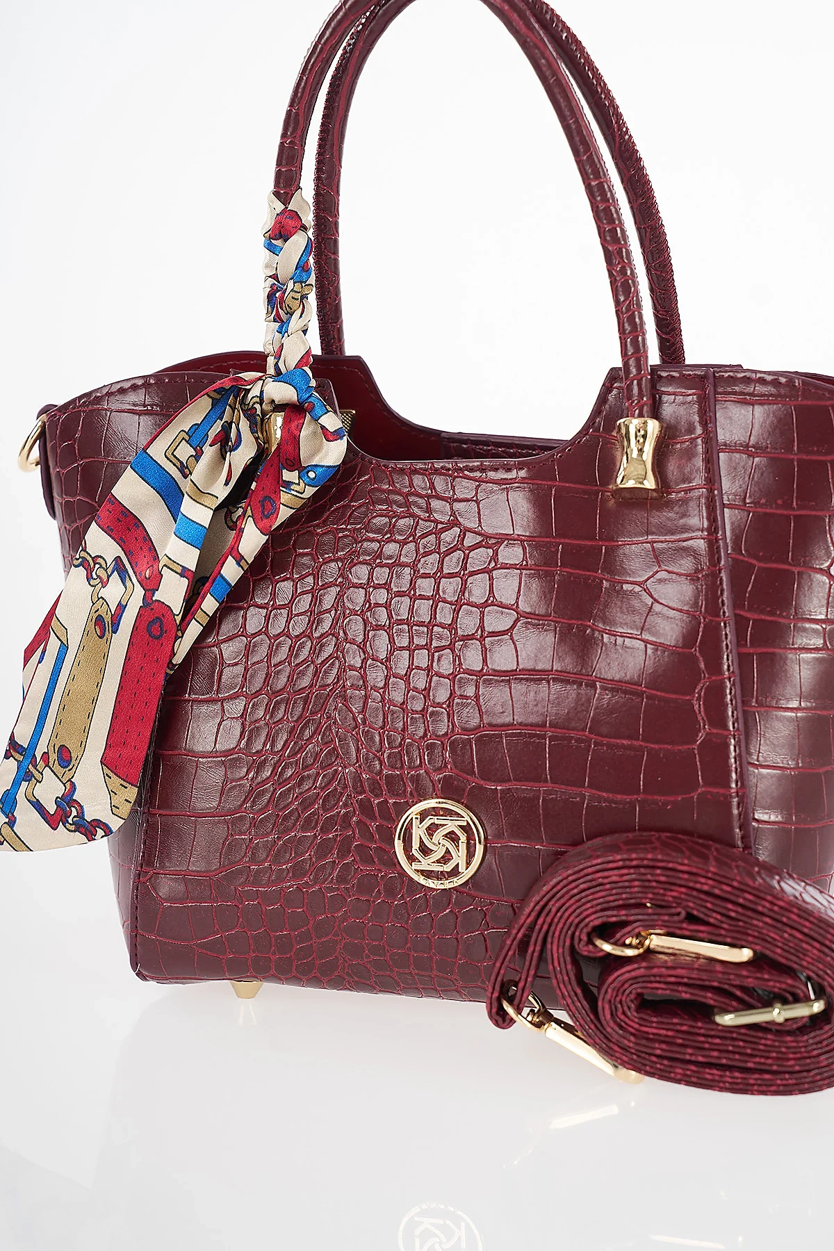 Crocodile Pattern Handbag Burgundy