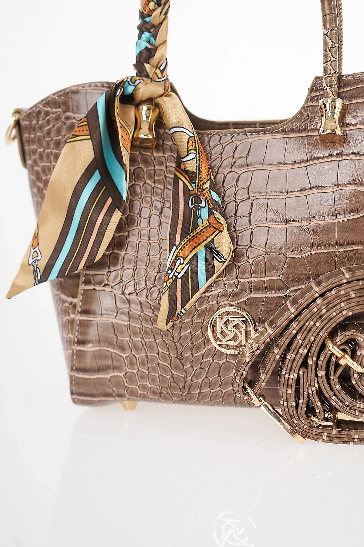 Crocodile Pattern Handbag Dark Mink