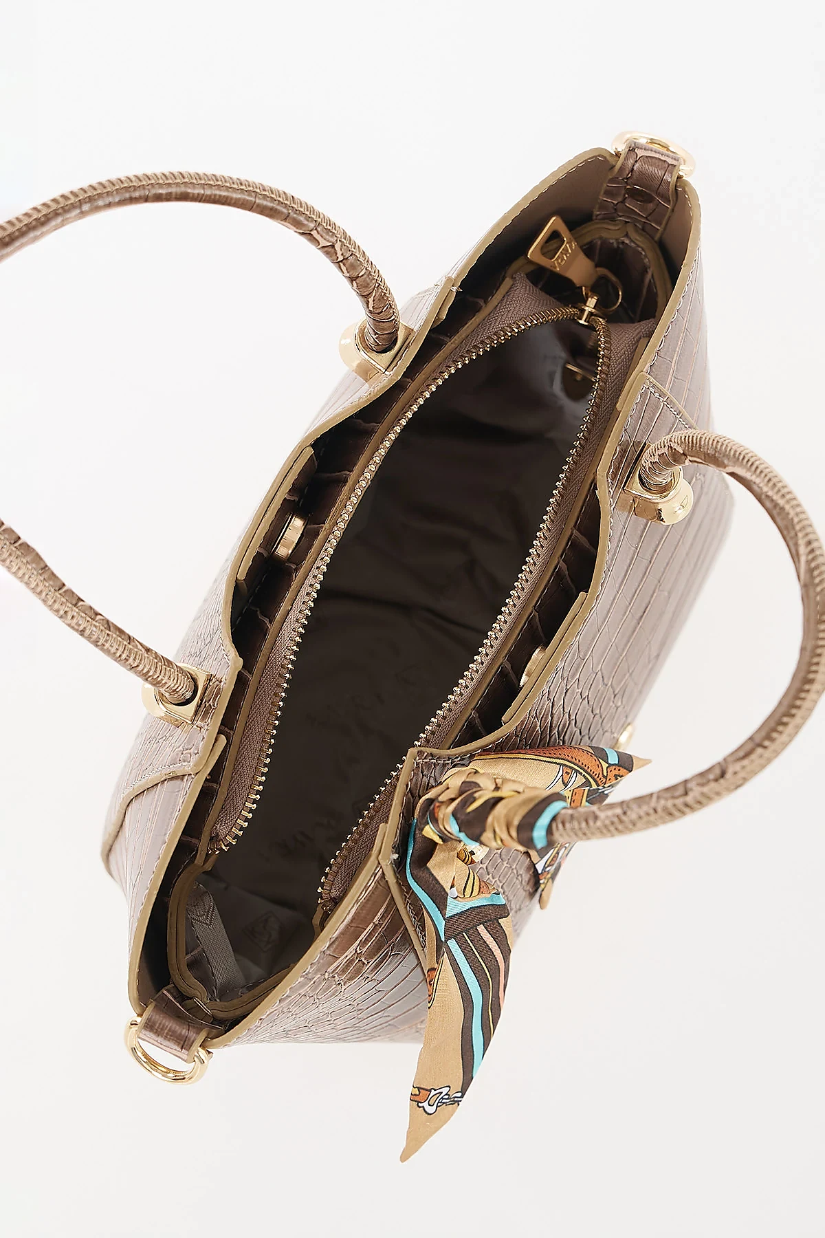 Crocodile Pattern Handbag Dark Mink