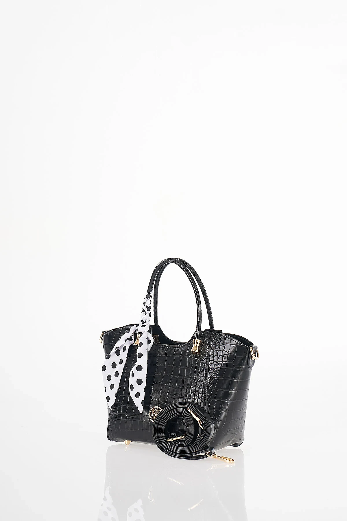 Crocodile Pattern Handbag Black