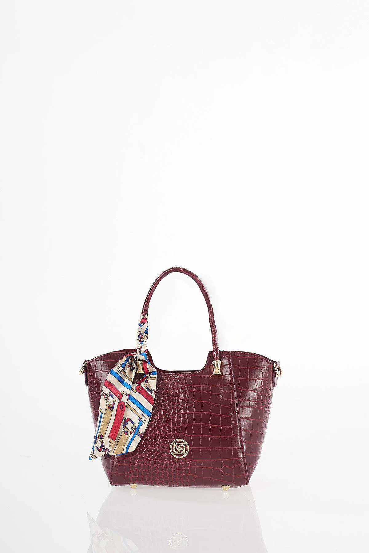Crocodile Pattern Handbag Burgundy