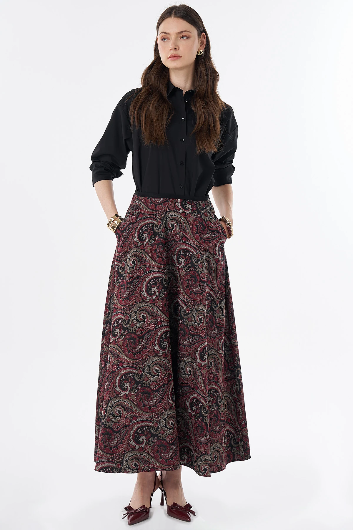 Ethnic Pattern Skirt Red