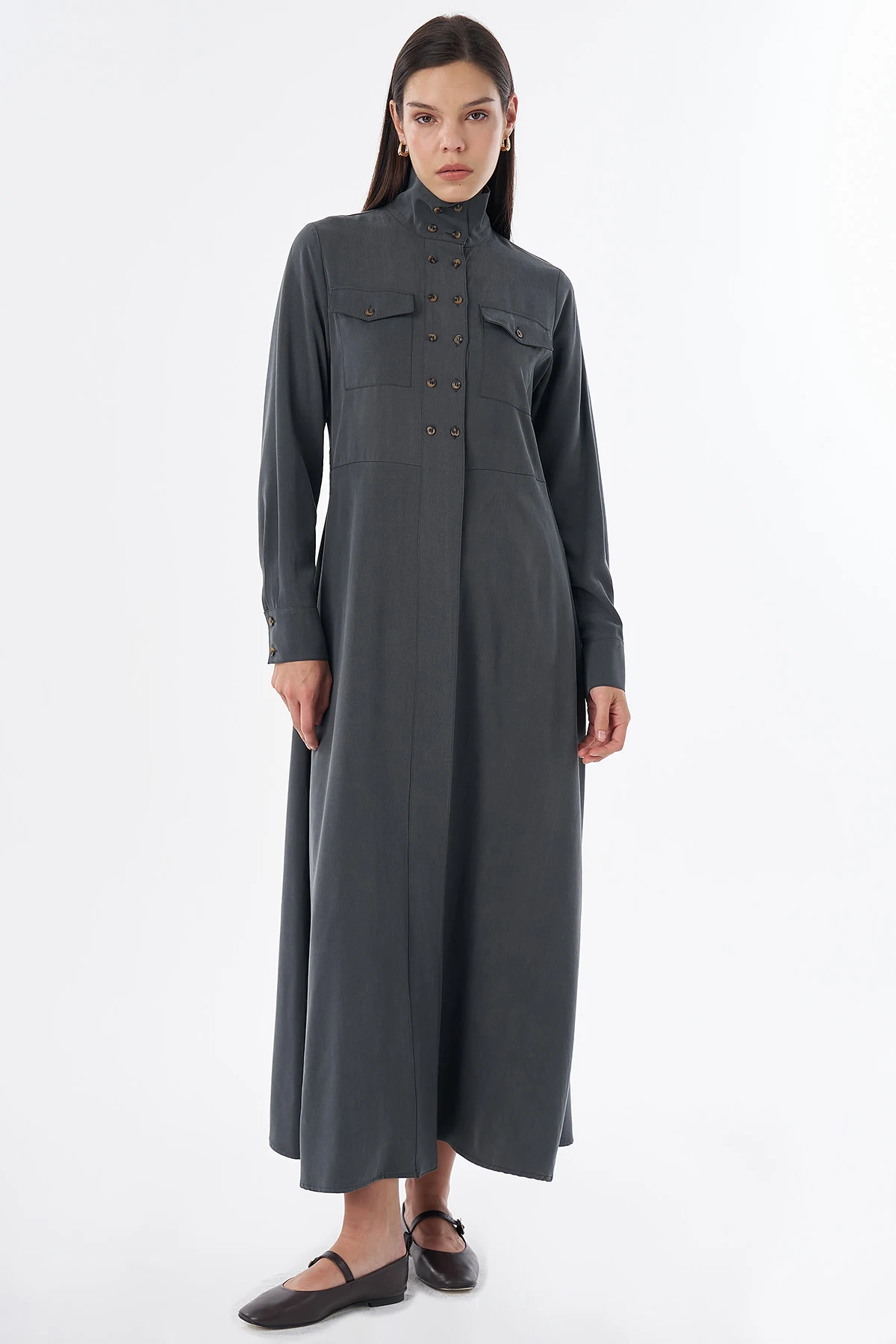 Mock Neck Lyocell Viscose Dress Charcoal
