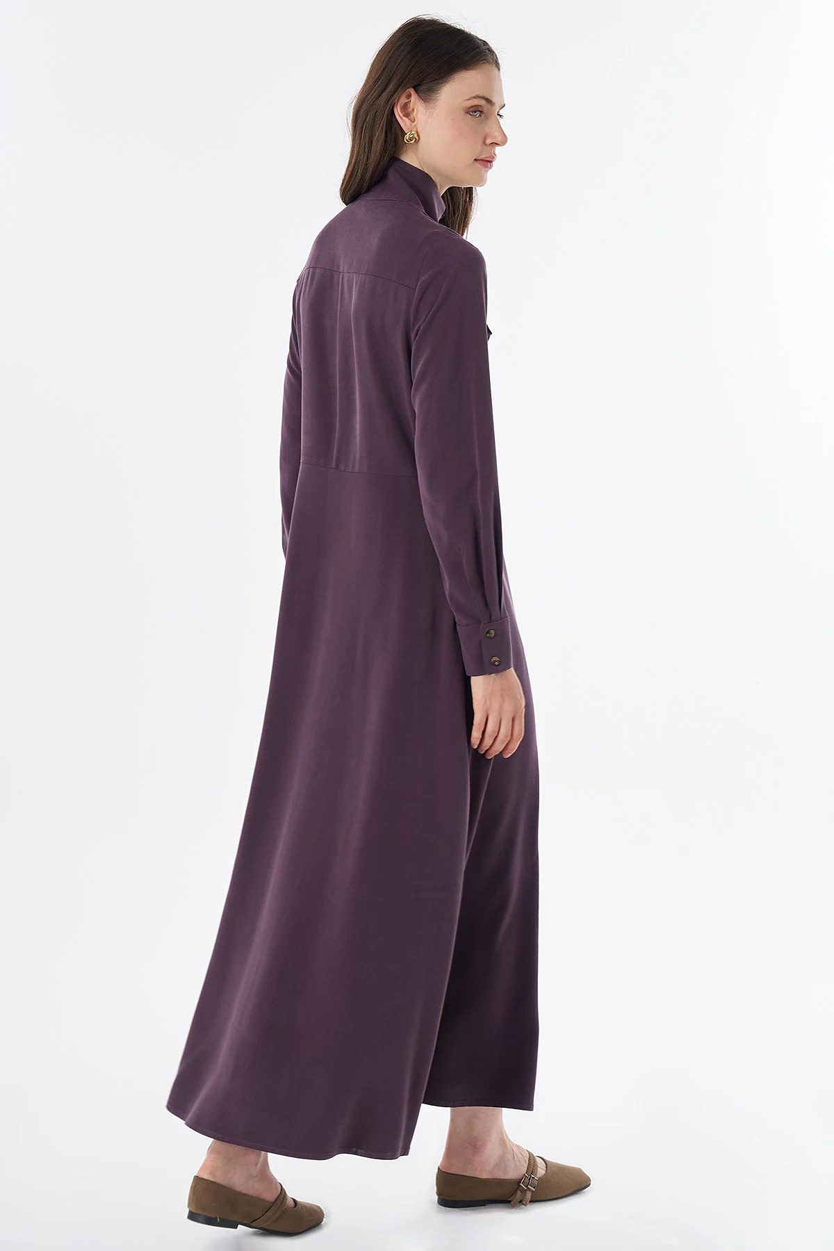 Mock Neck Lyocell Viscose Dress Plum