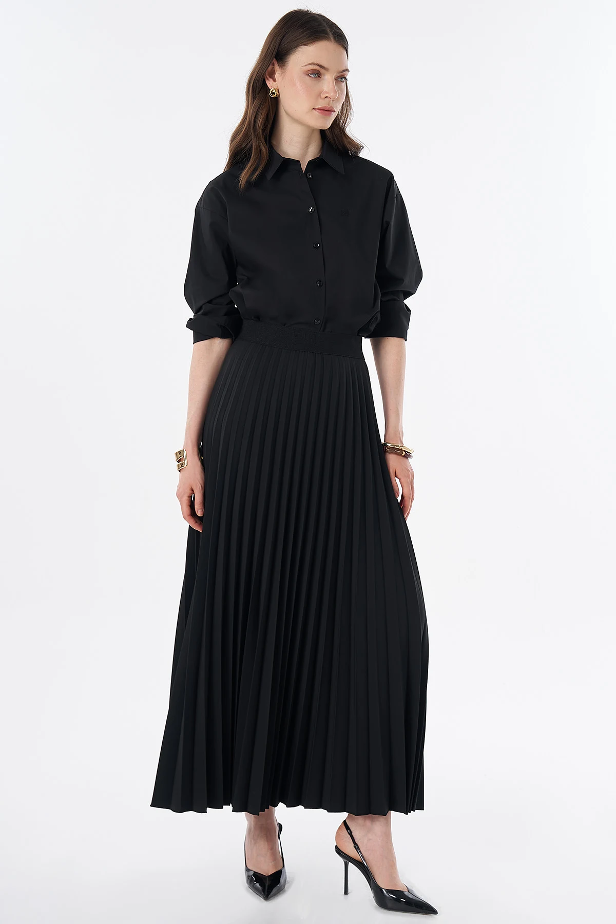 High-Waisted Pleated Skirt Black