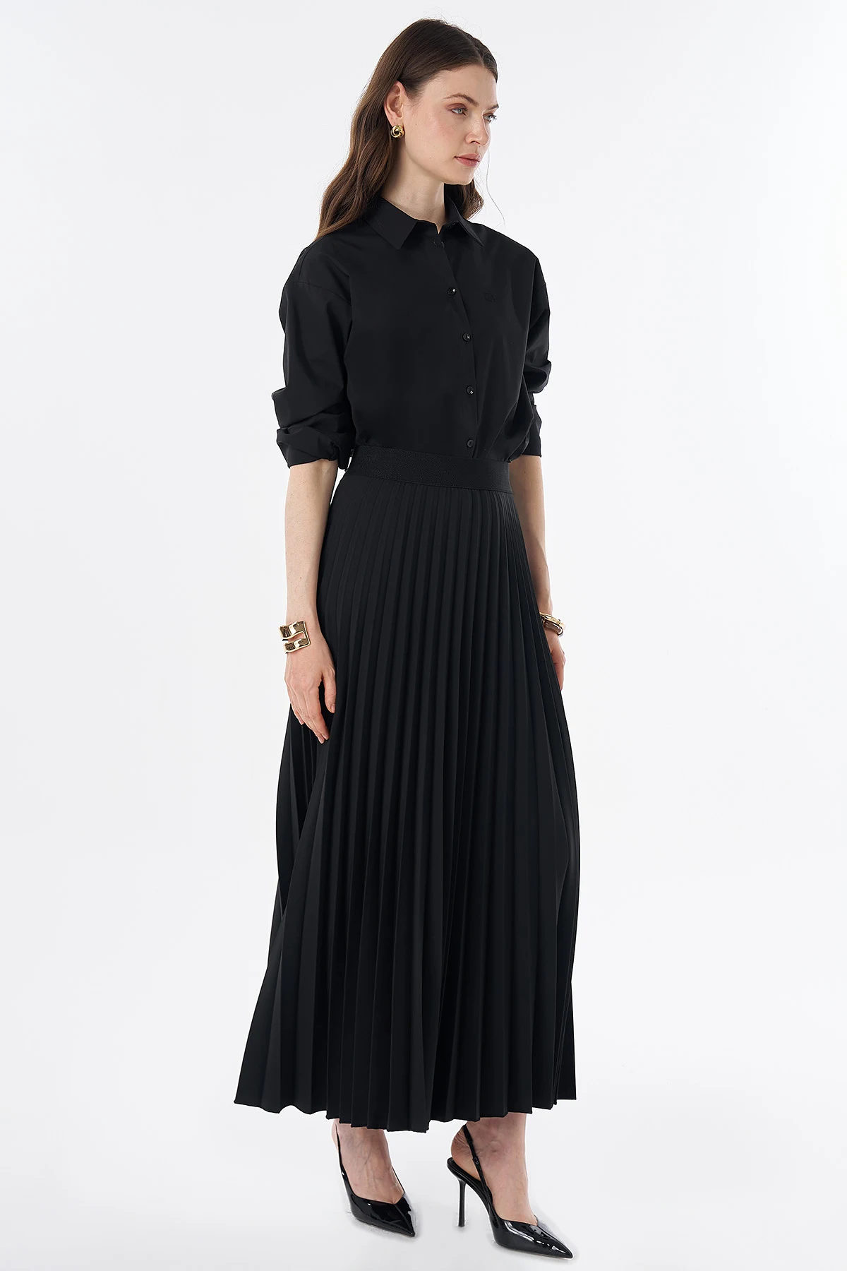 High-Waisted Pleated Skirt Black