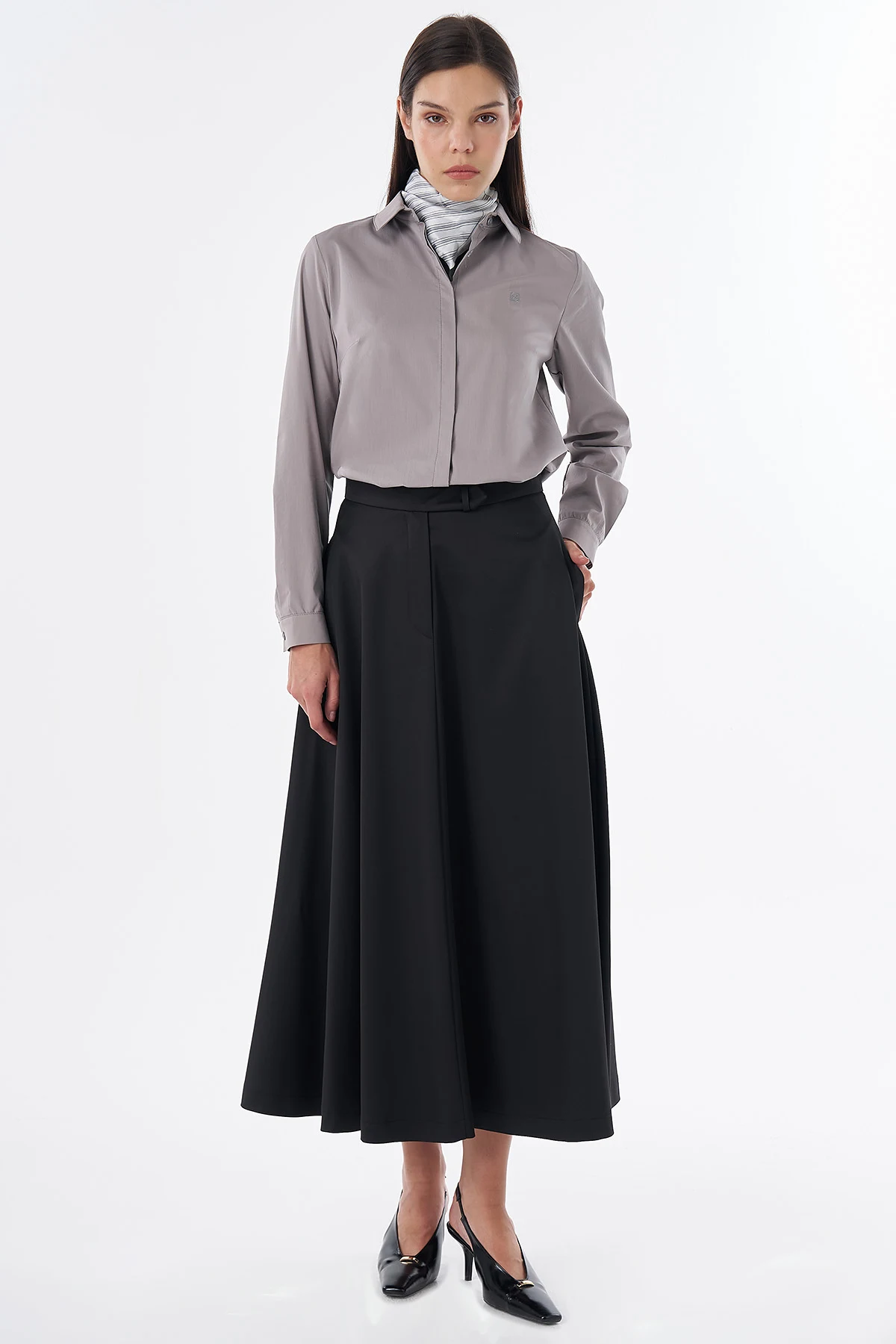 High-Waisted Flared Skirt Black