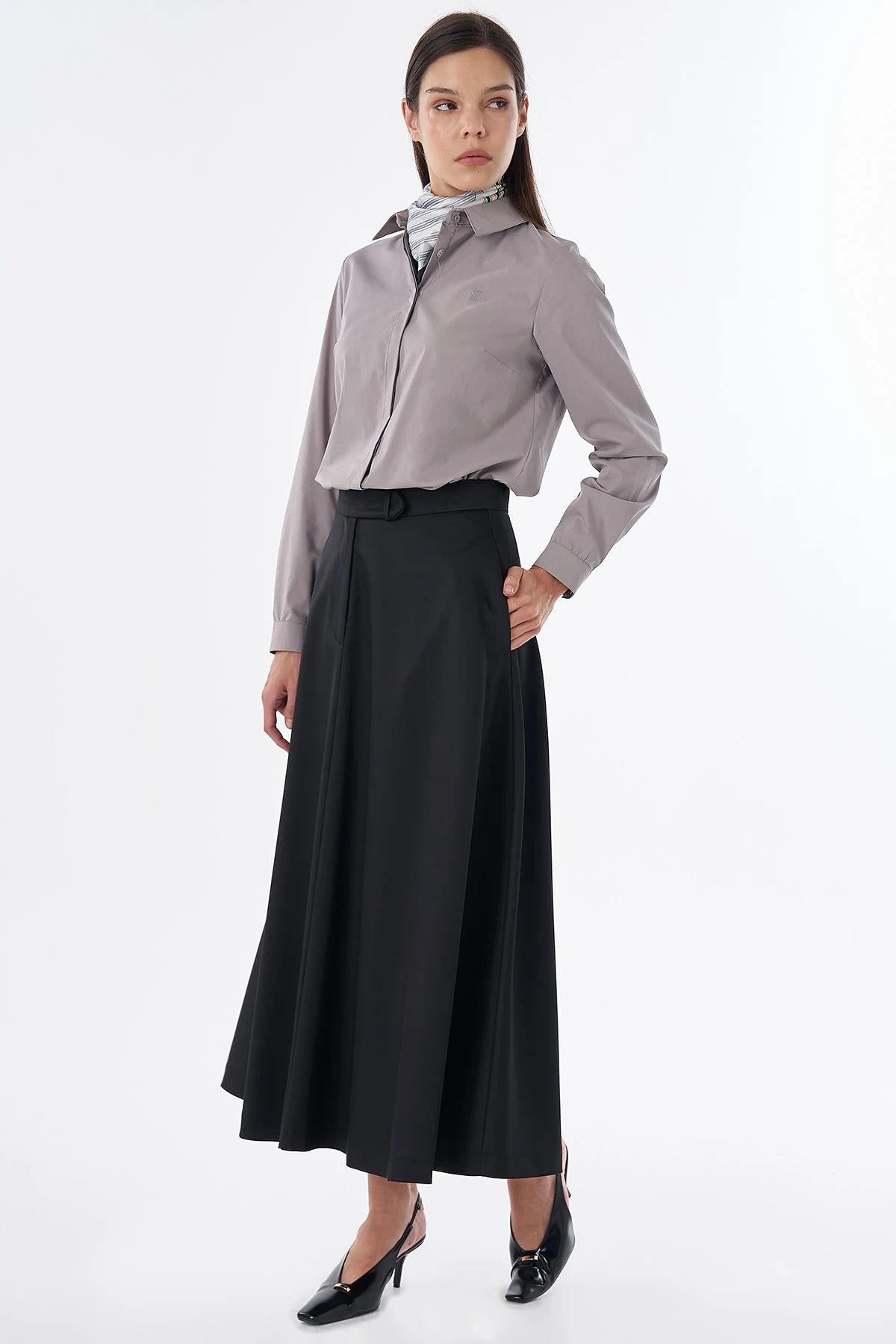 High-Waisted Flared Skirt Black