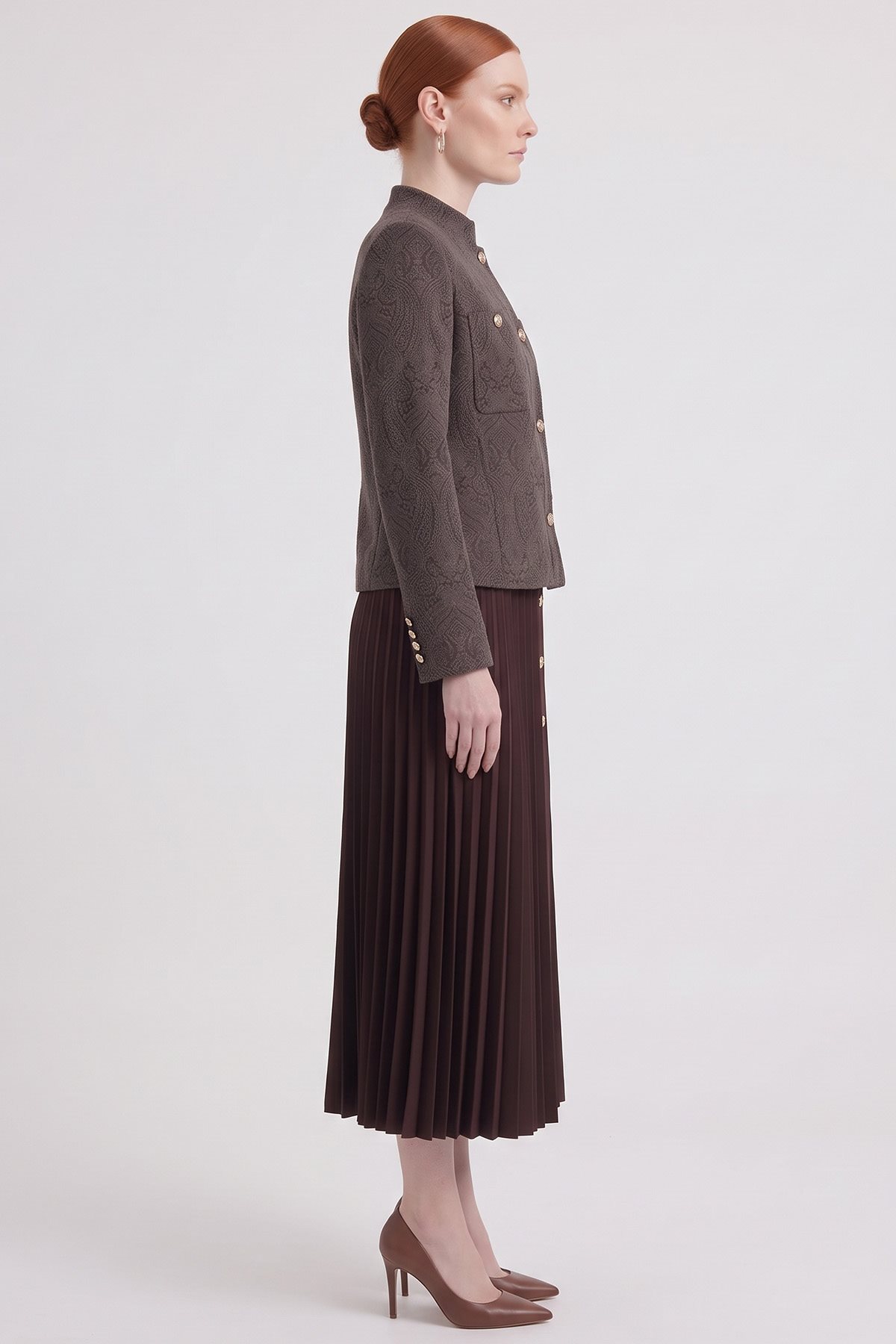 Scarf Pattern Skirt Set Brown