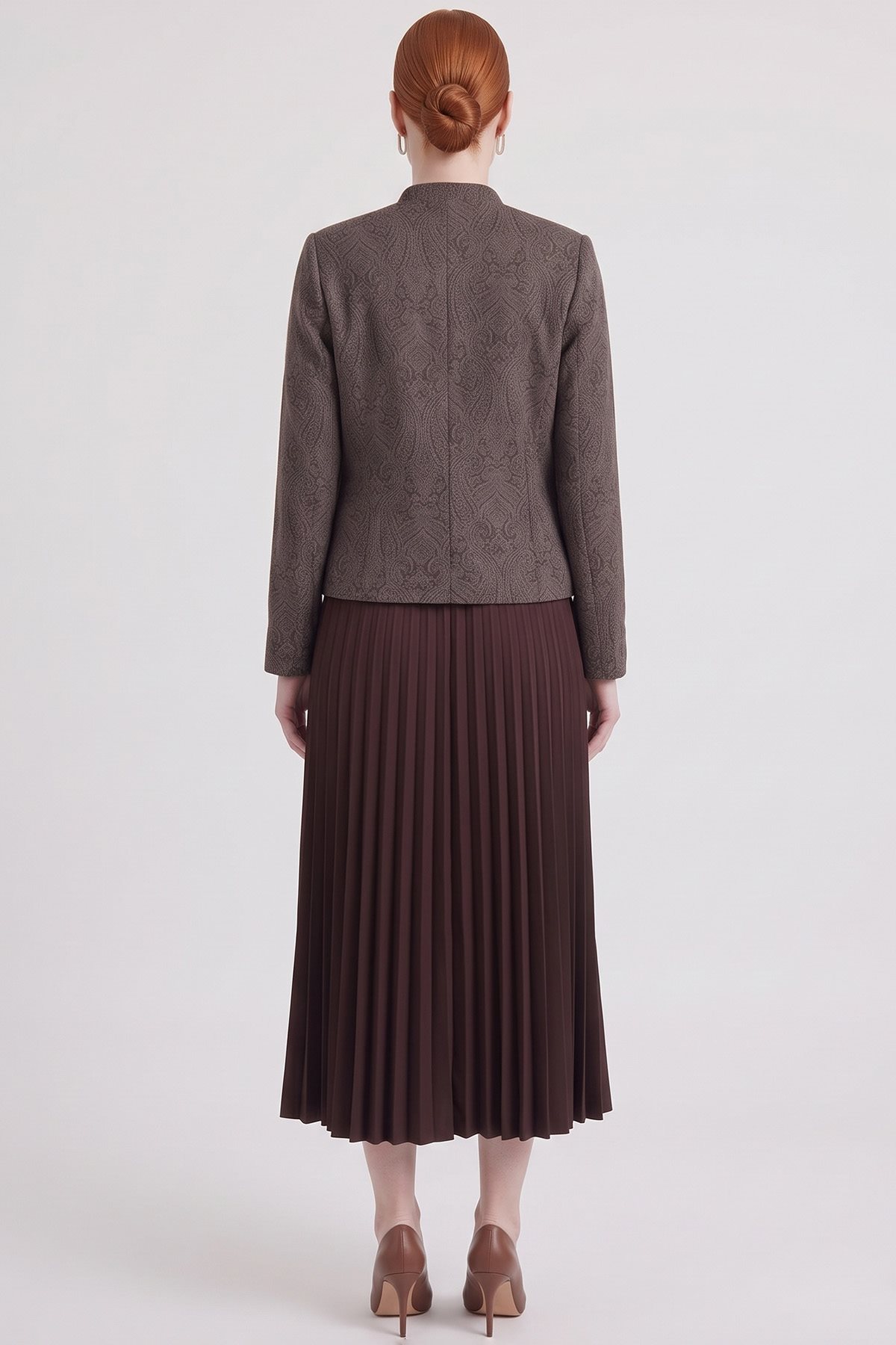 Scarf Pattern Skirt Set Brown