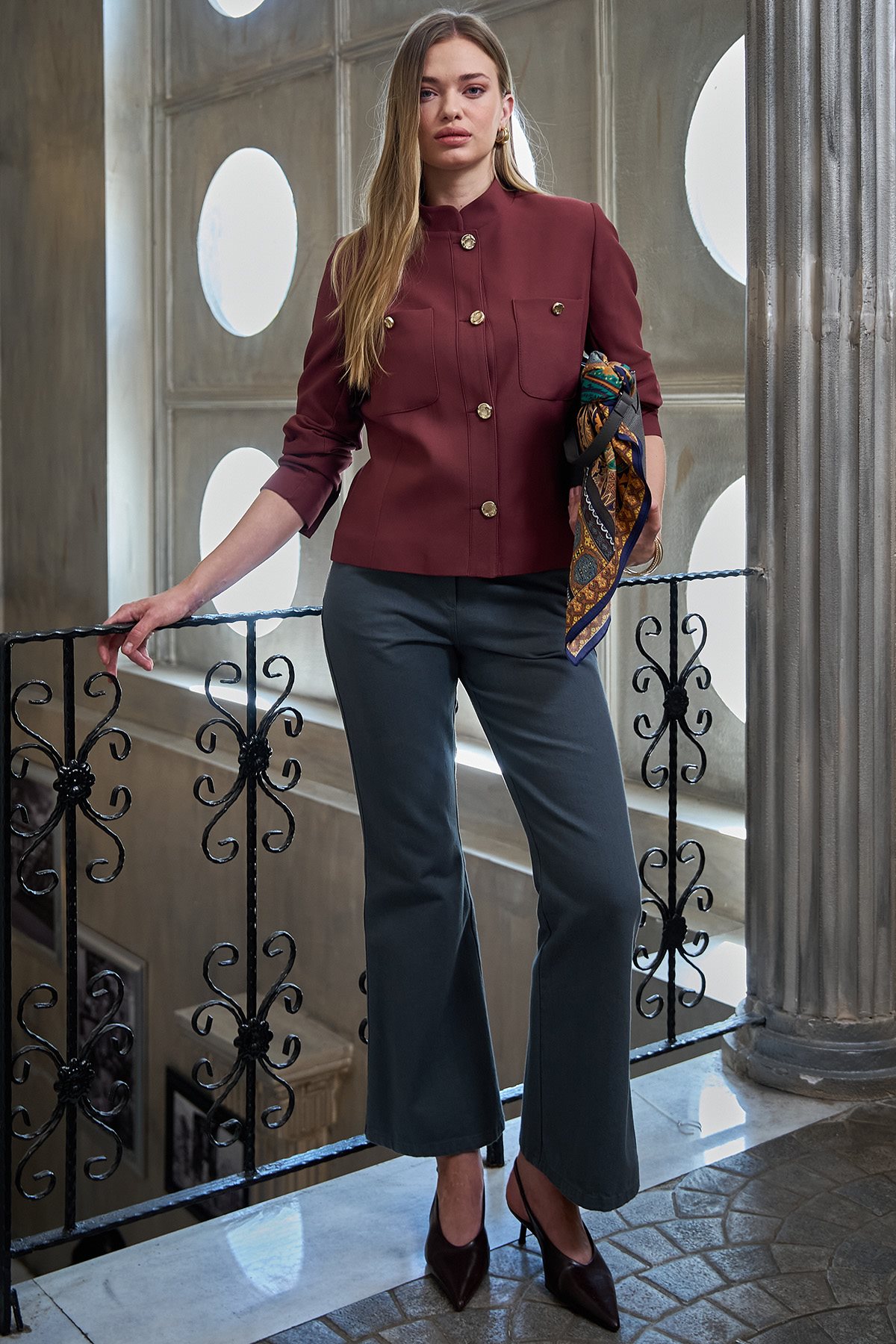 Flared Non-Denim Trousers Indigo