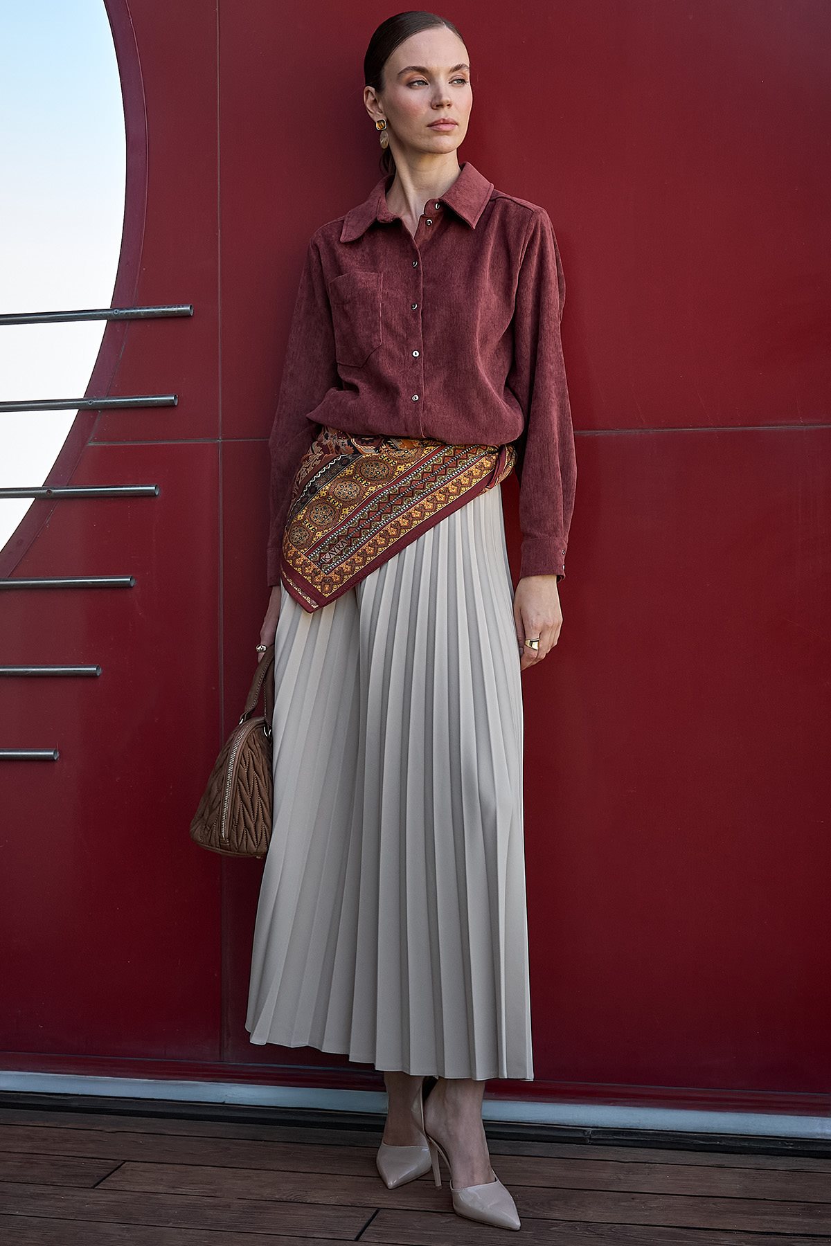 Basic Pleated Skirt - Stone