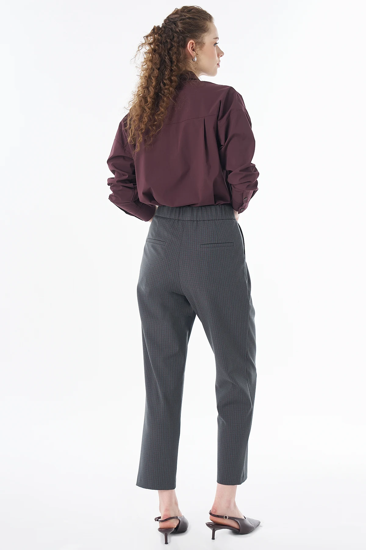 Checked Fabric Pants Petrol