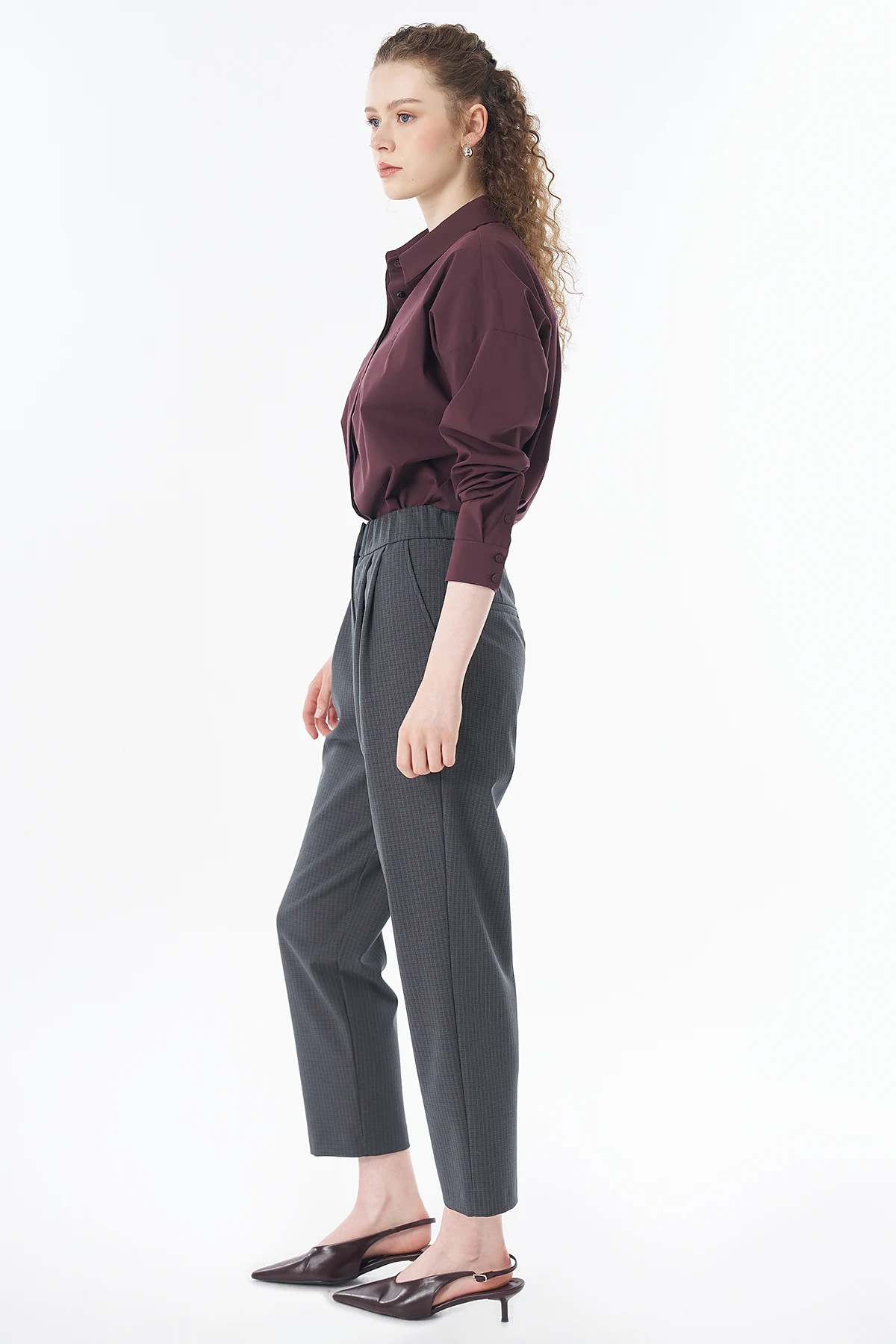 Checked Fabric Pants Petrol