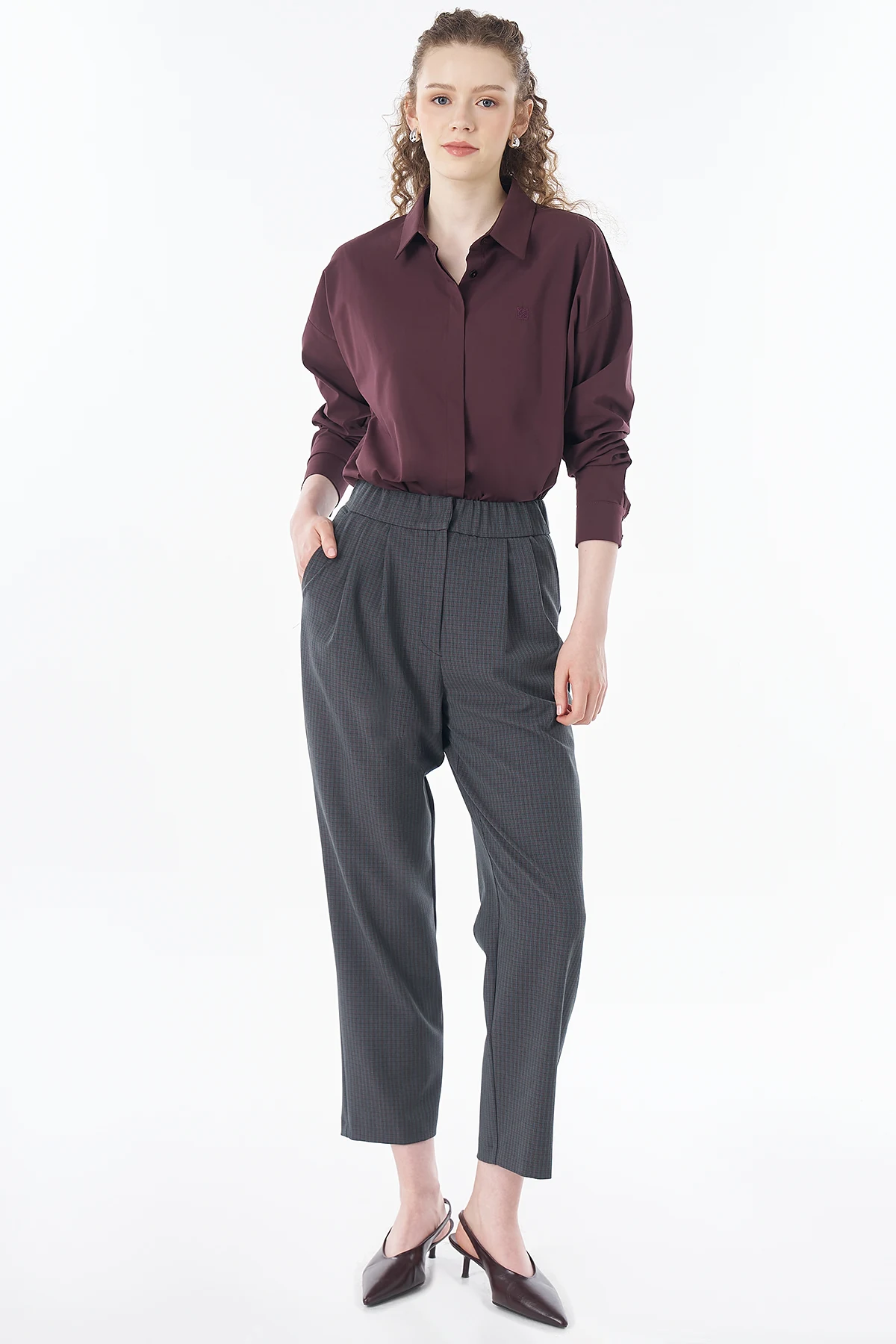 Checked Fabric Pants Petrol