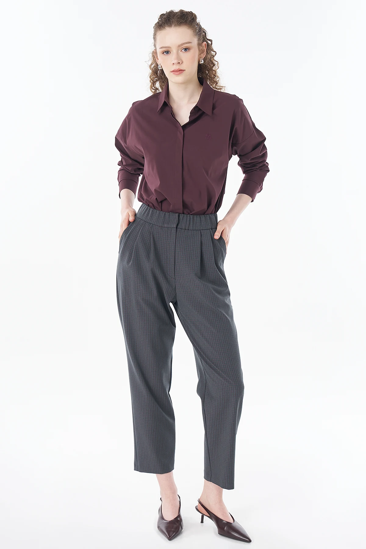 Checked Fabric Pants Petrol