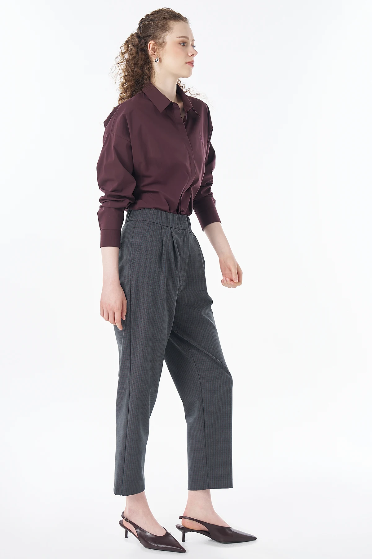 Checked Fabric Pants Petrol