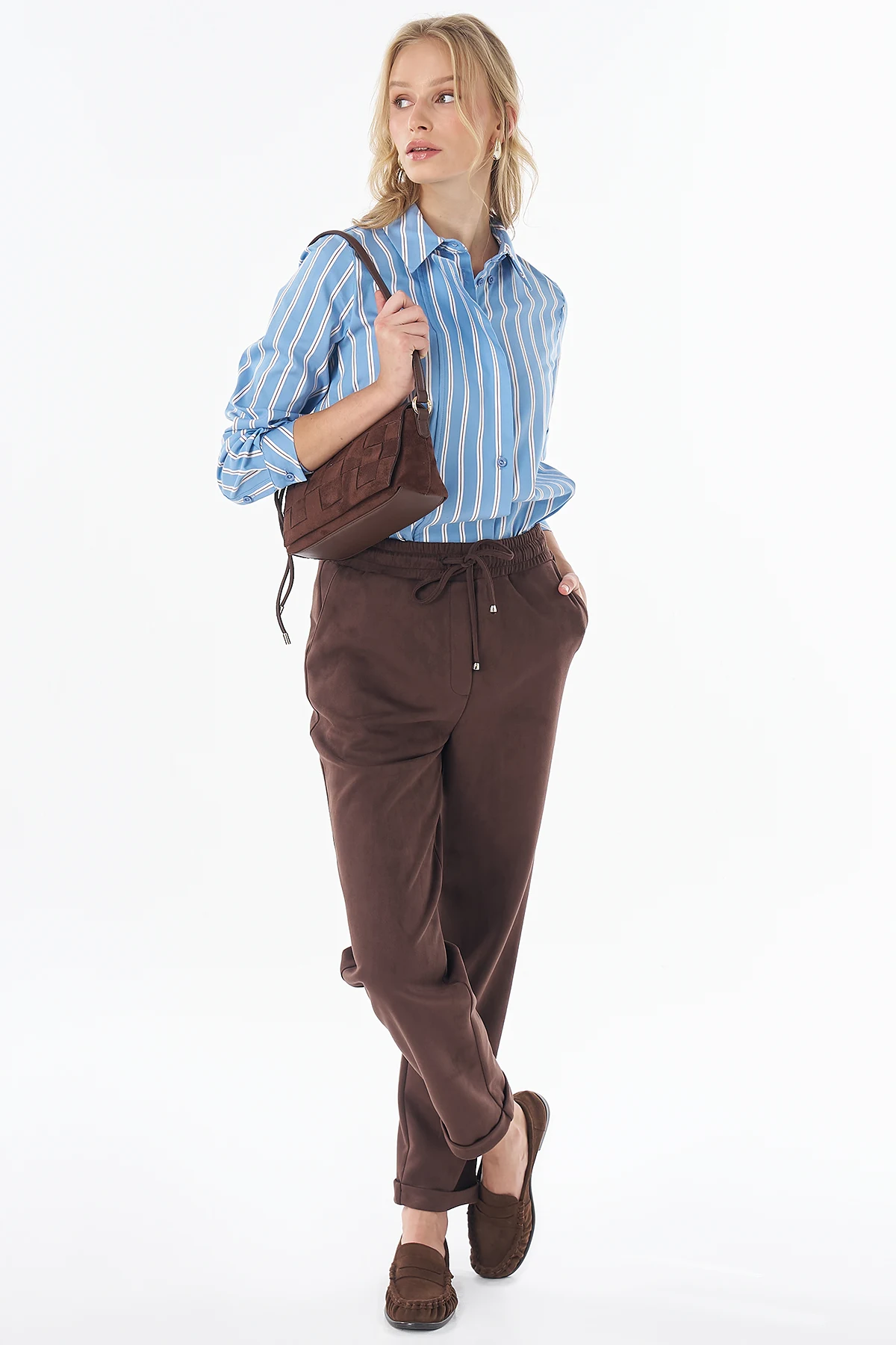 Bağcıklı Süet Pantolon Kahve