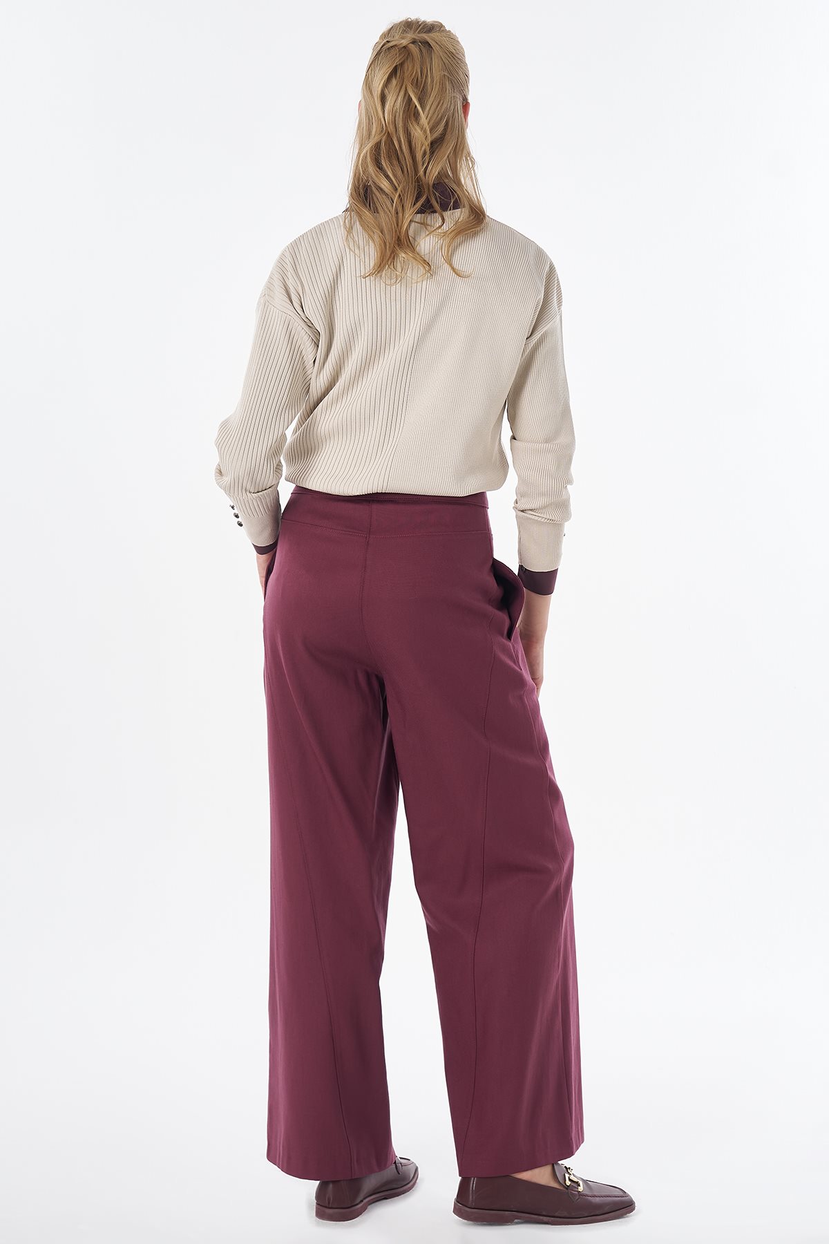 Dikiş Detaylı Pantolon Bordo