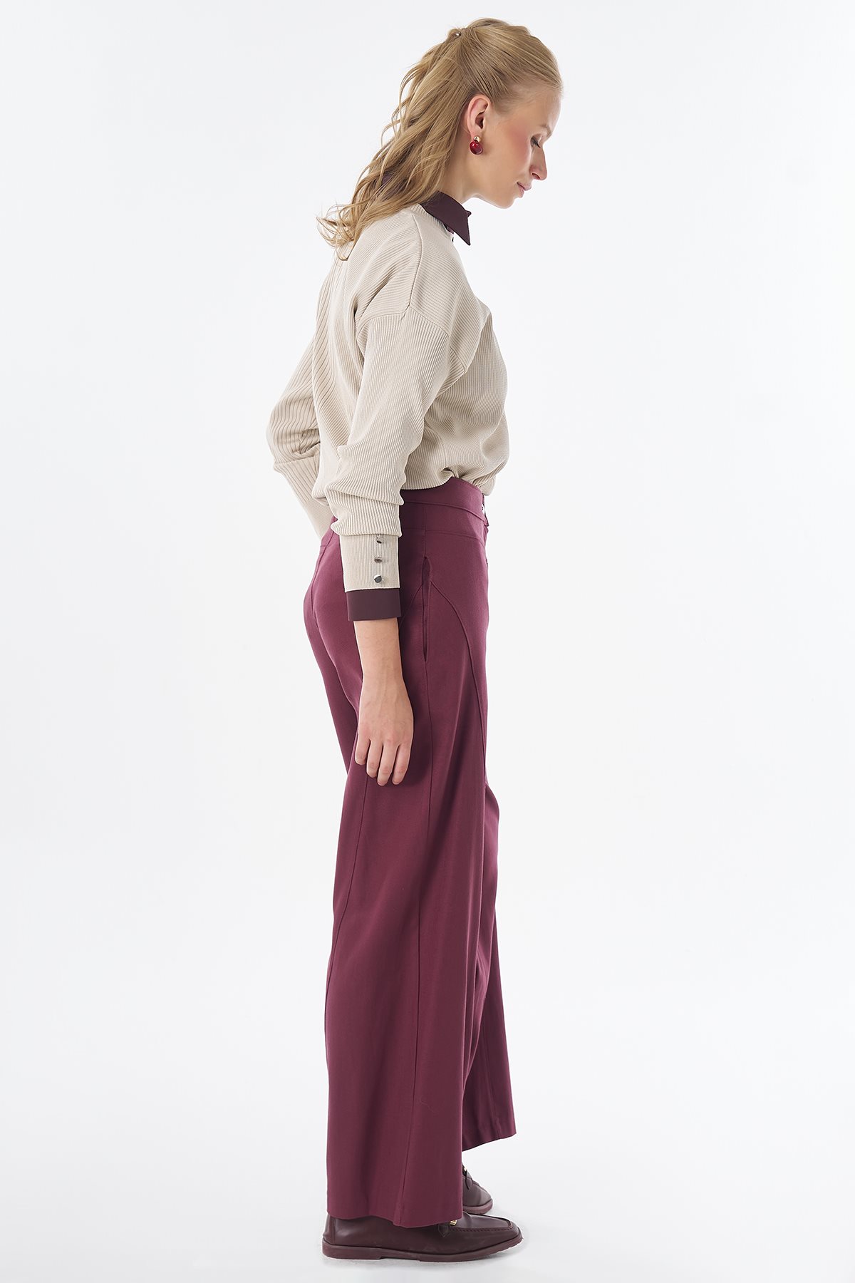 Dikiş Detaylı Pantolon Bordo