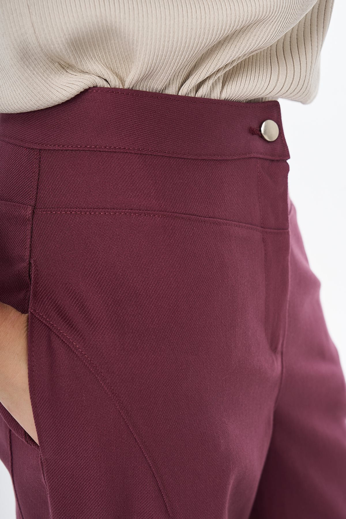 Dikiş Detaylı Pantolon Bordo