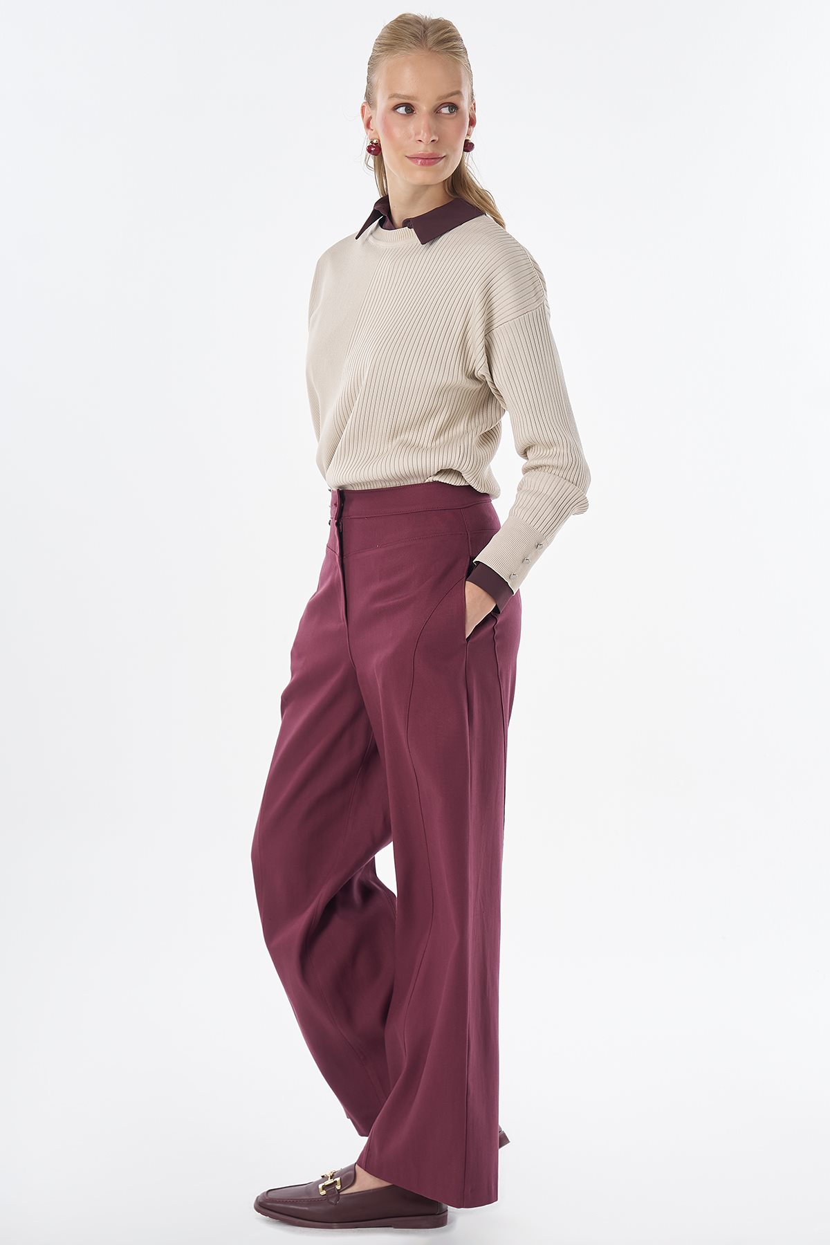Dikiş Detaylı Pantolon Bordo