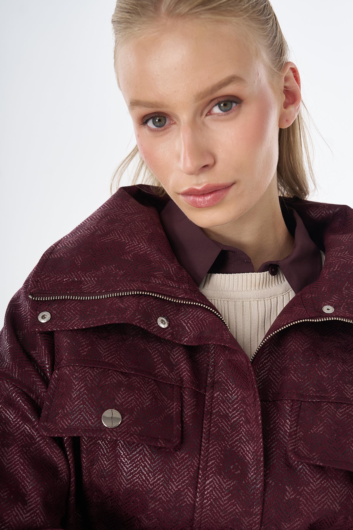 Wide Collar Jacket Burgundy