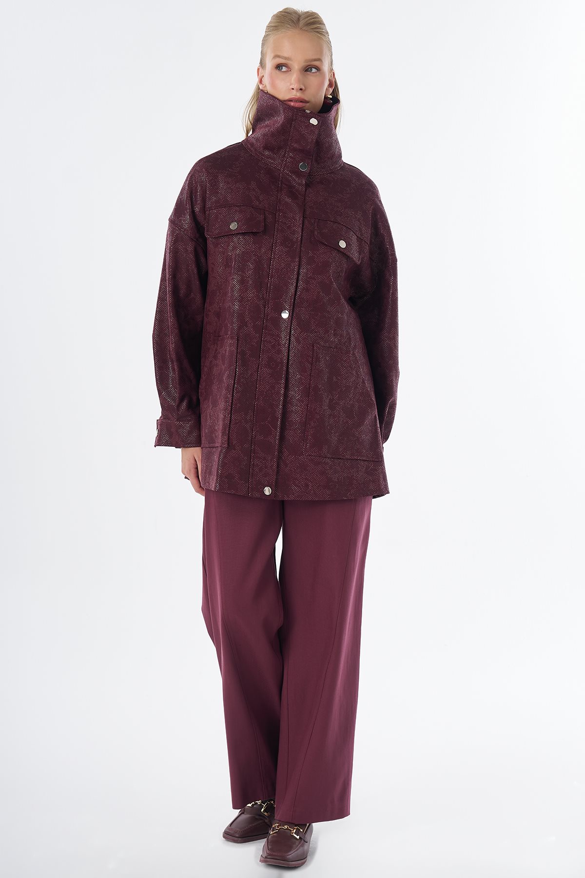 Wide Collar Jacket Burgundy