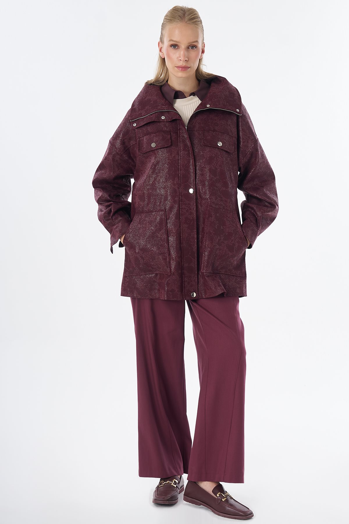Wide Collar Jacket Burgundy