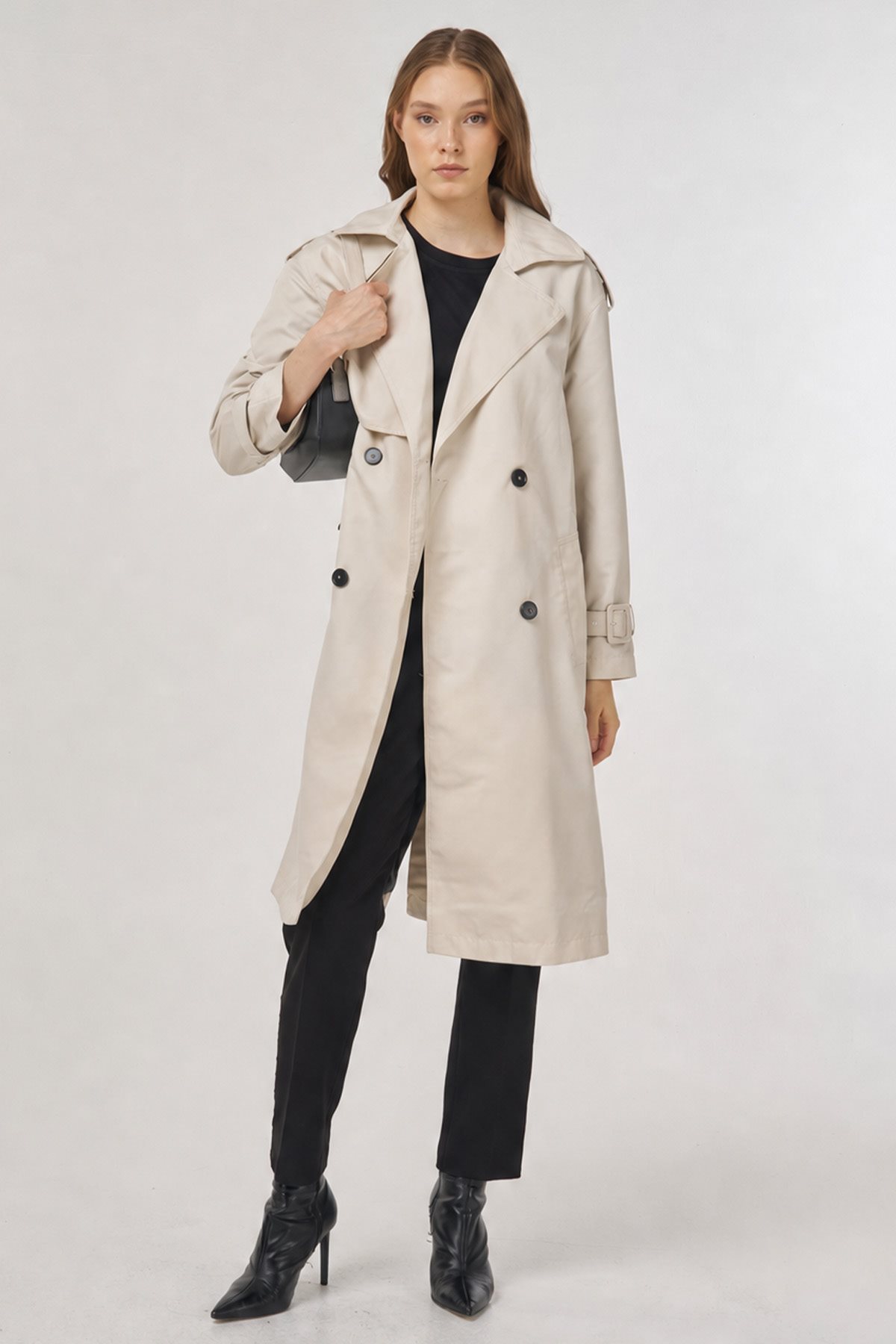 Epaulet Detailed Trench Coat Stone