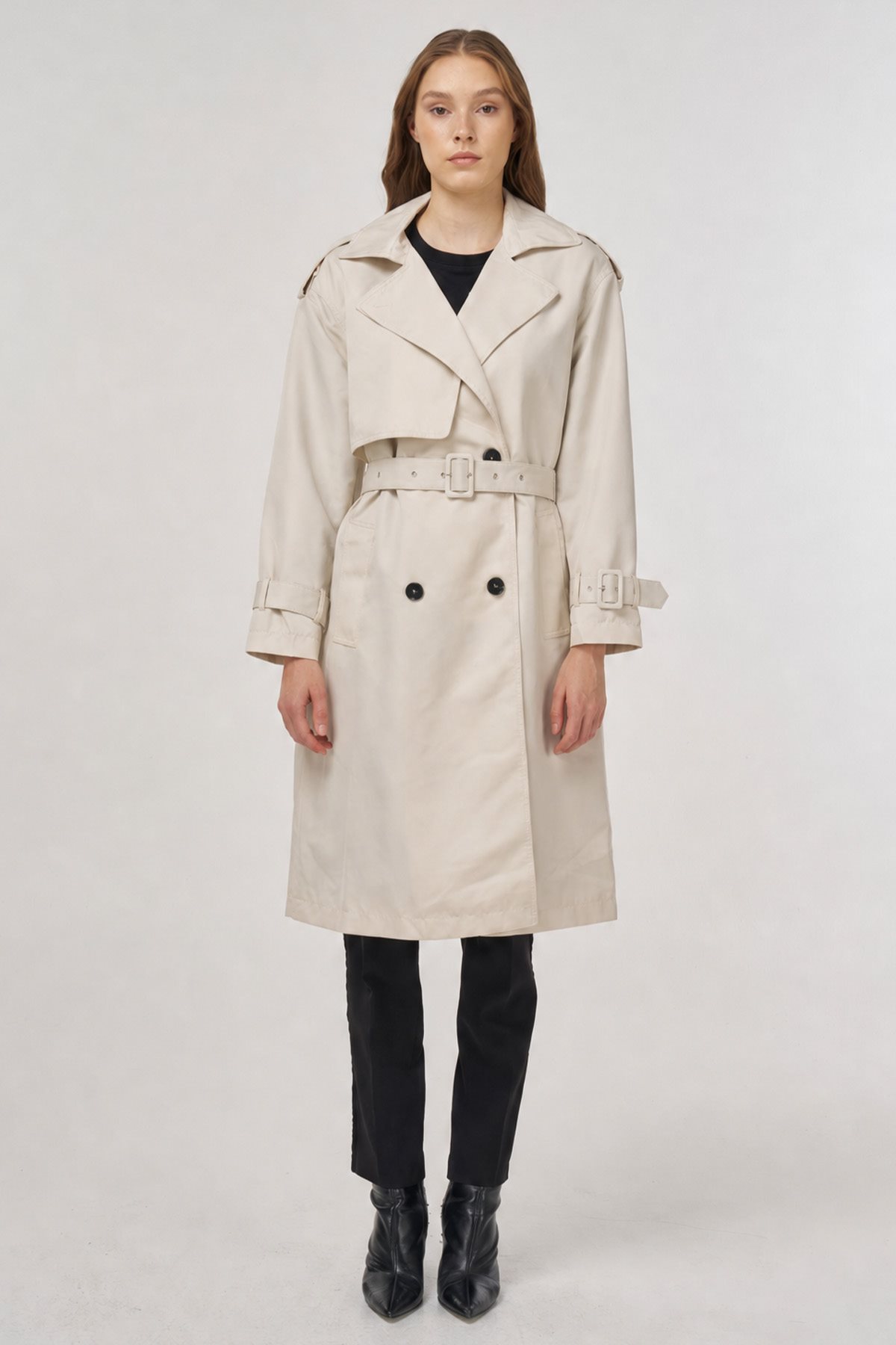 Epaulet Detailed Trench Coat Stone